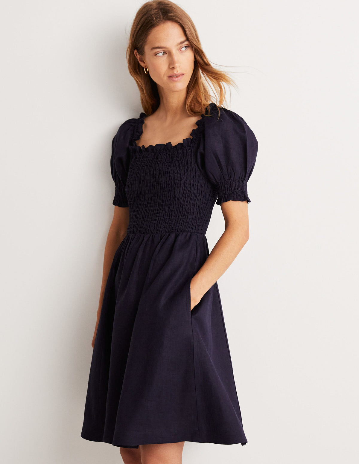 Minikleid mit gesmoktem Oberteil-Marineblau-1