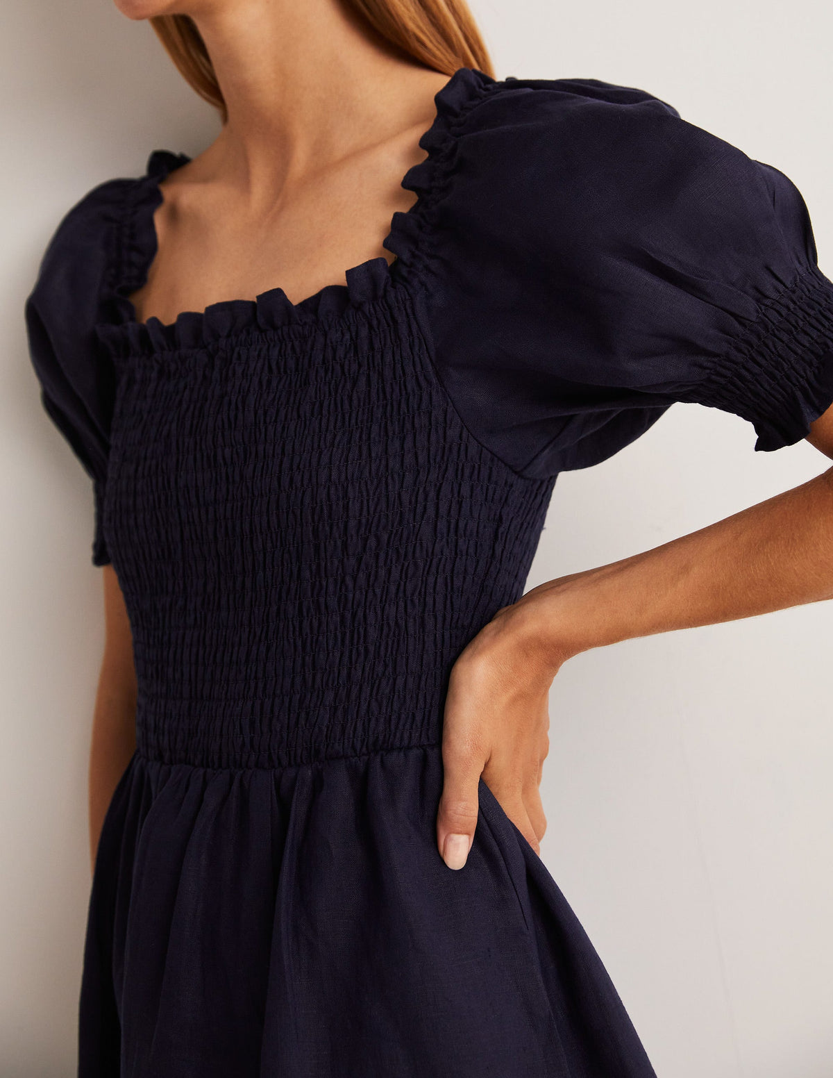 Minikleid mit gesmoktem Oberteil-Marineblau - Image 2