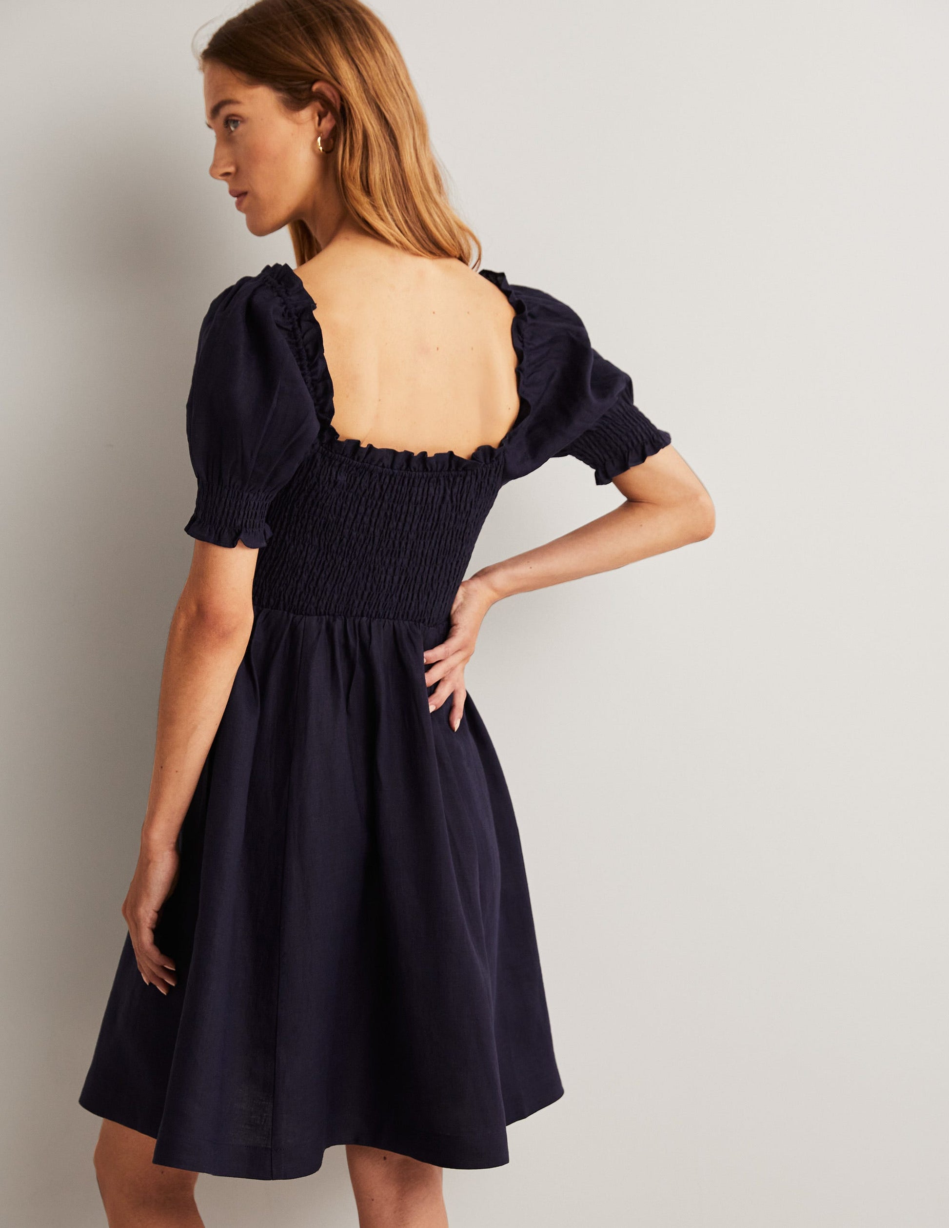 Minikleid mit gesmoktem Oberteil-Marineblau-3
