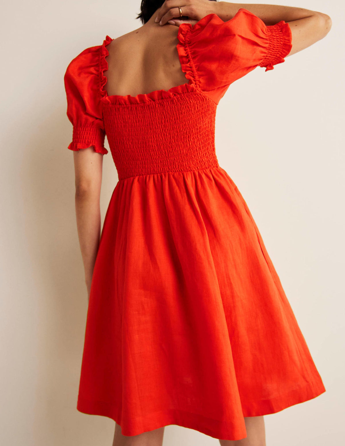 Mini-robe avec corsage à smocks-Papaye vif-7