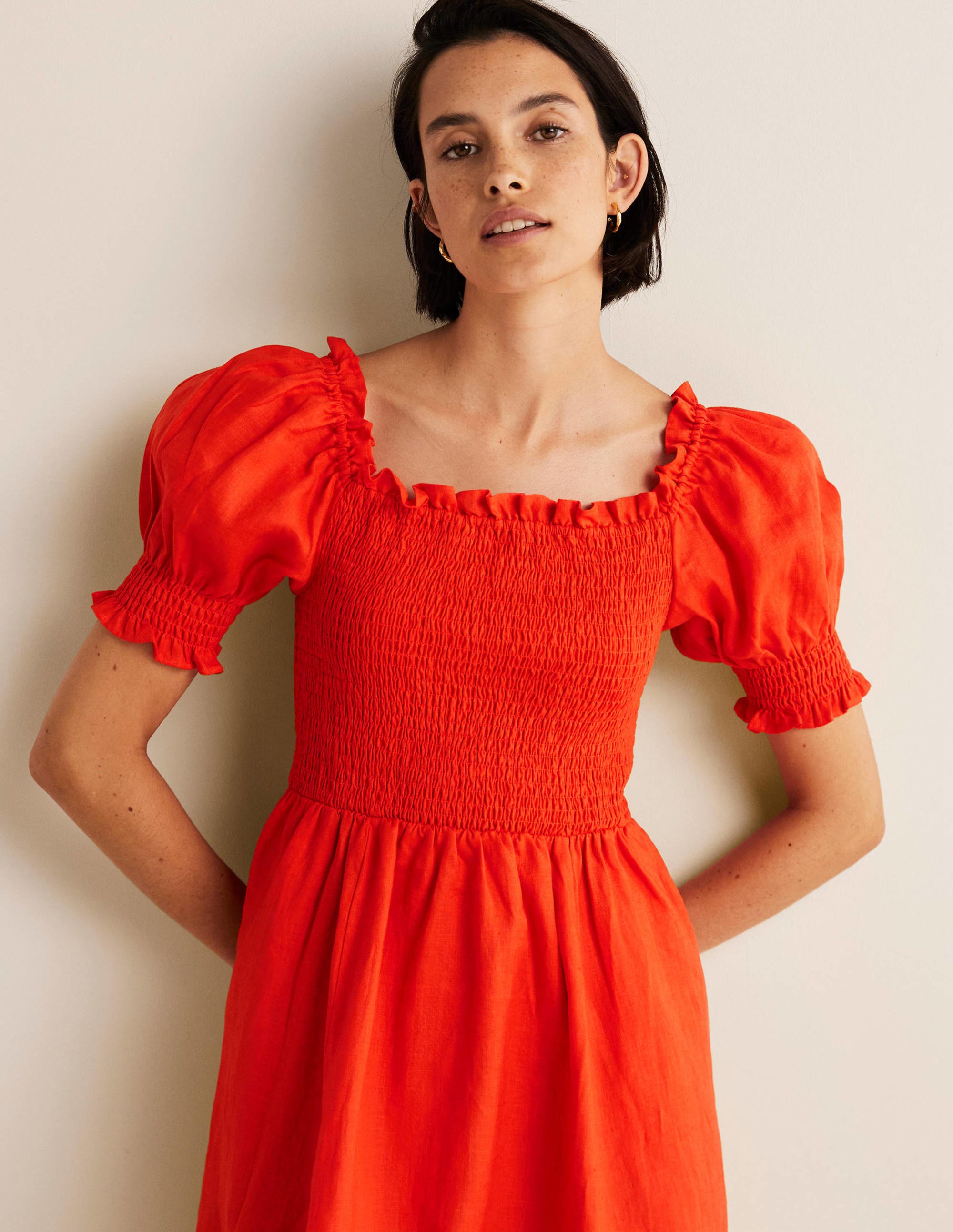 Mini-robe avec corsage à smocks-Papaye vif - Image 8
