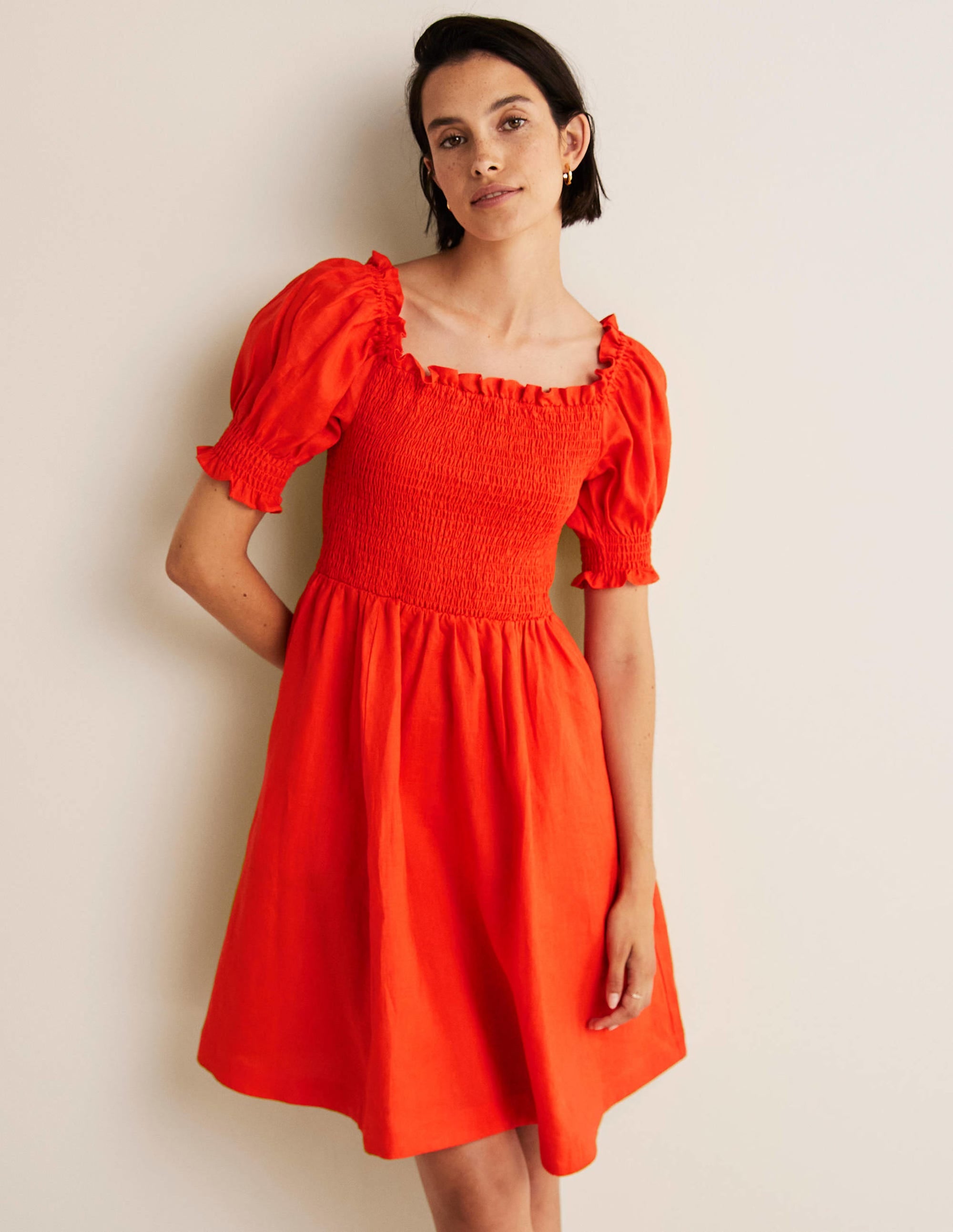 Mini-robe avec corsage à smocks-Papaye vif - Image 5