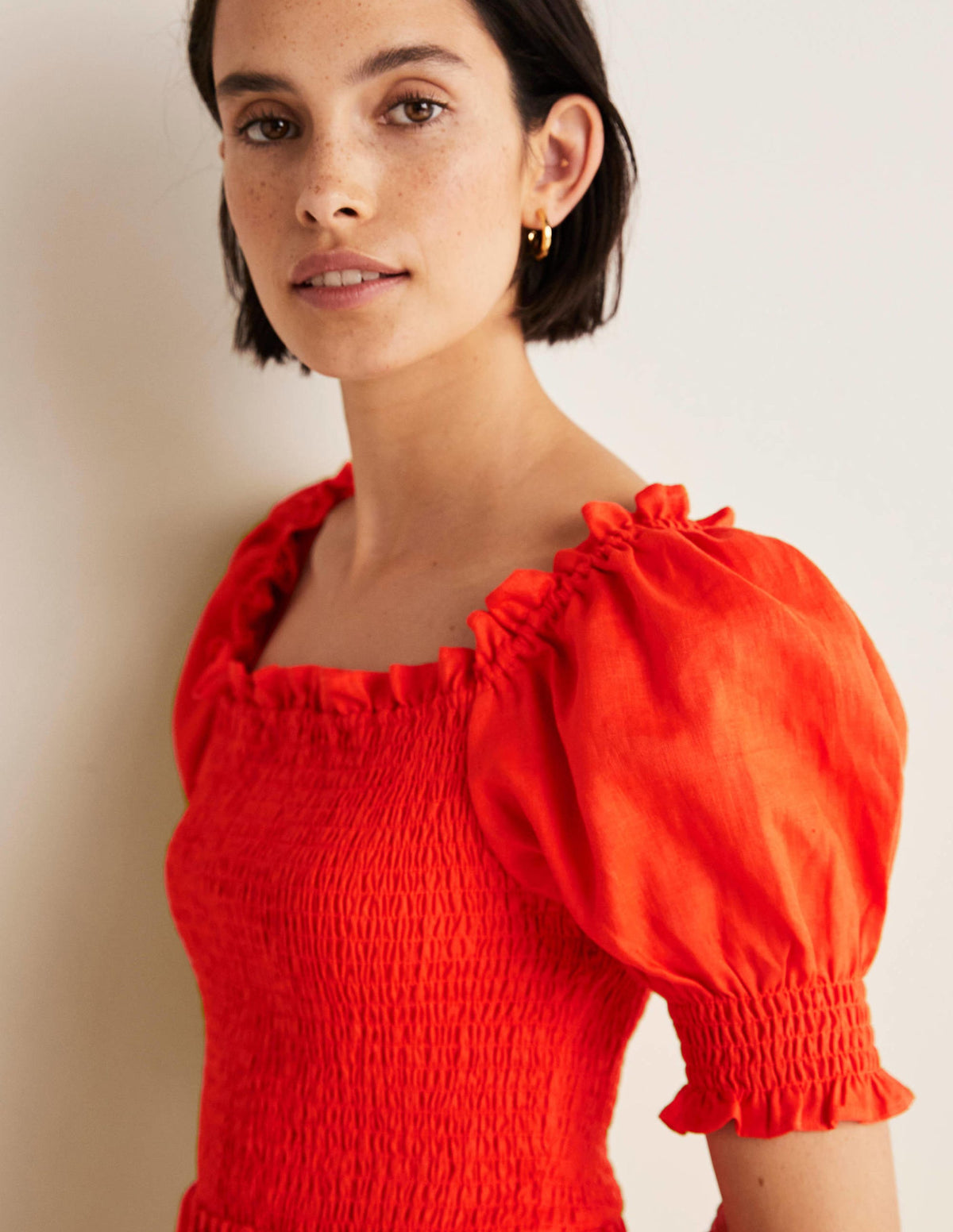 Mini-robe avec corsage à smocks-Papaye vif-2