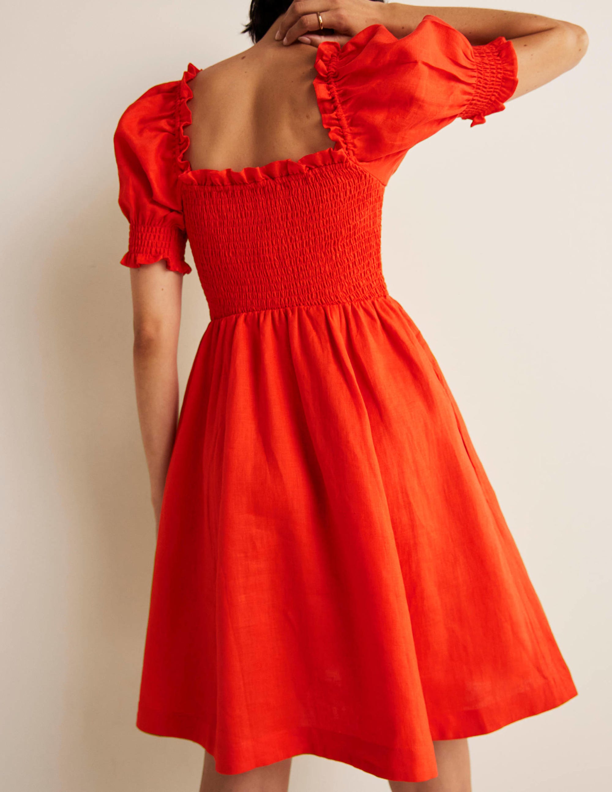 Mini-robe avec corsage à smocks-Papaye vif - Image 3