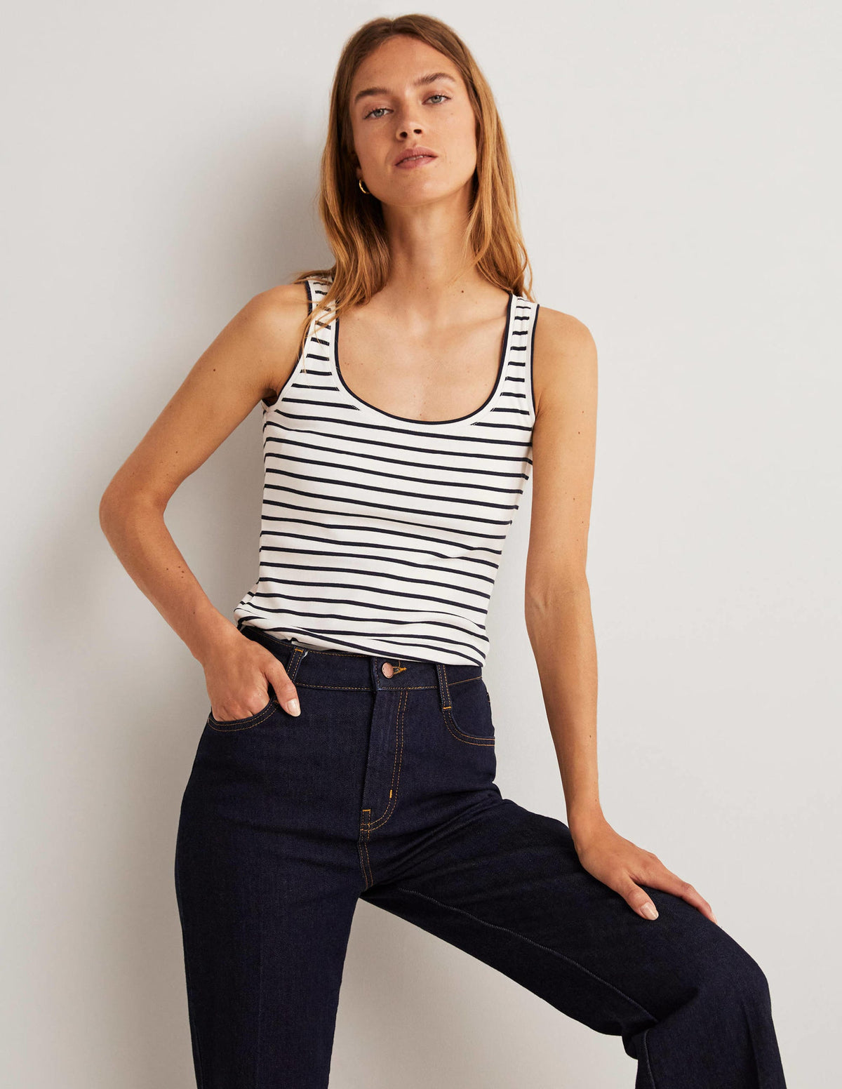 Basic-Trägershirt-Naturweiß/Navy, Gestreift - Image 1
