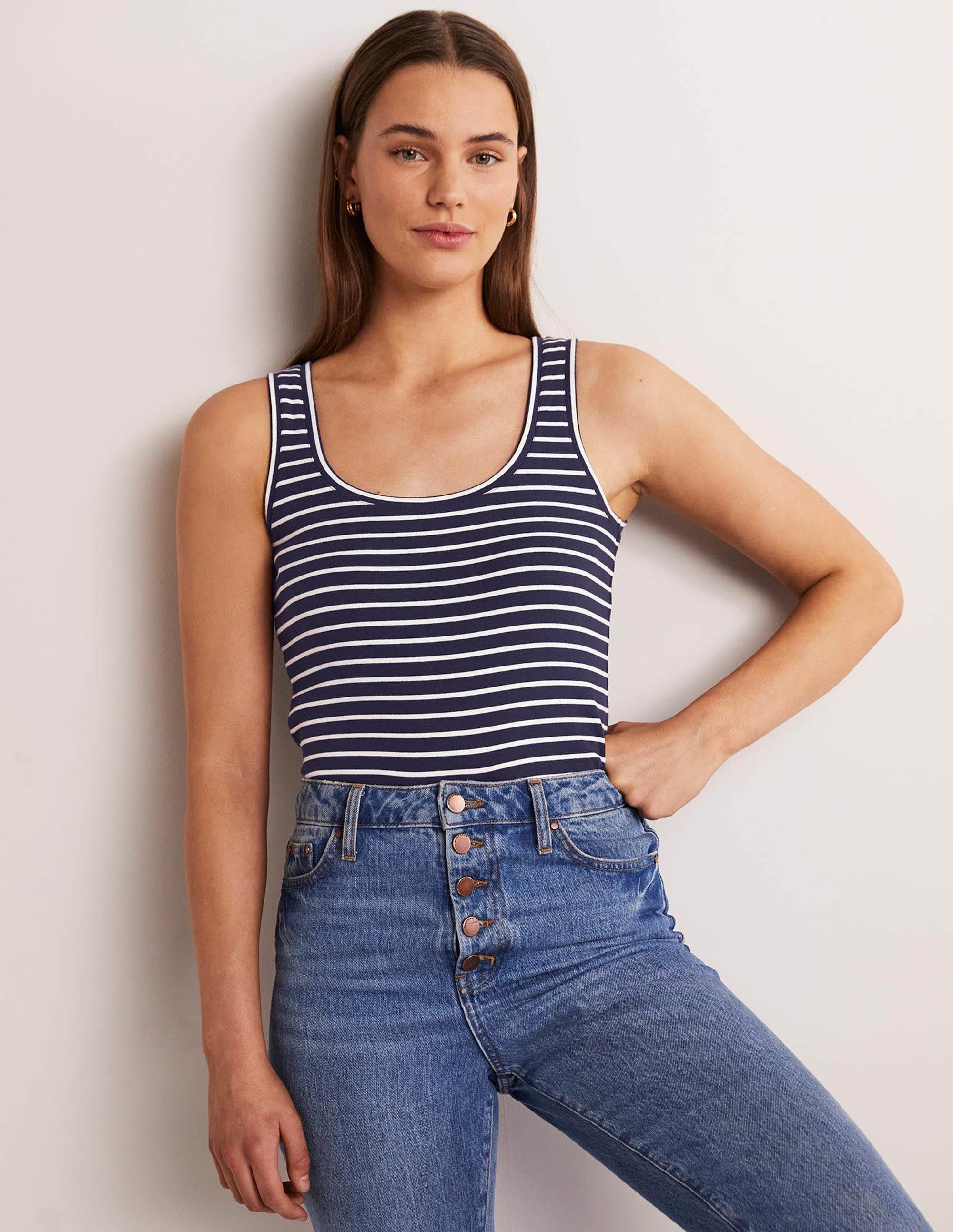 Basic-Trägershirt-Navy/Naturweiß, Gestreift - Image 4