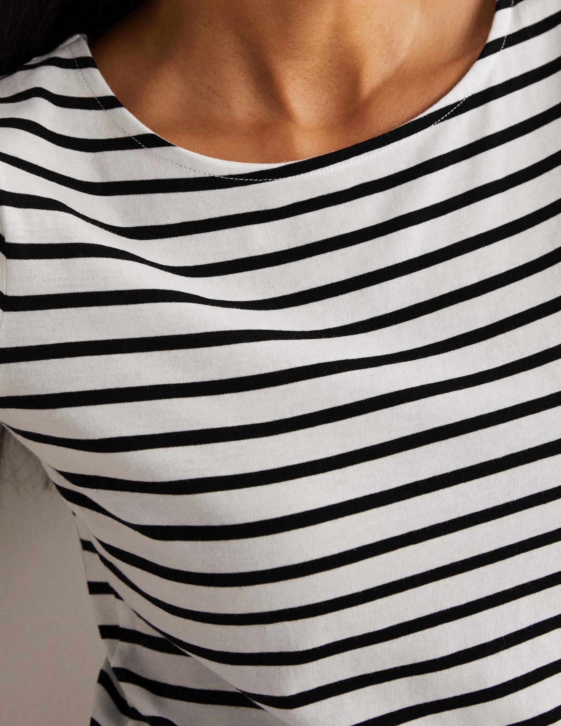 Kurzärmliges Bretonshirt-Naturweiß/Schwarz, Gestreift-2