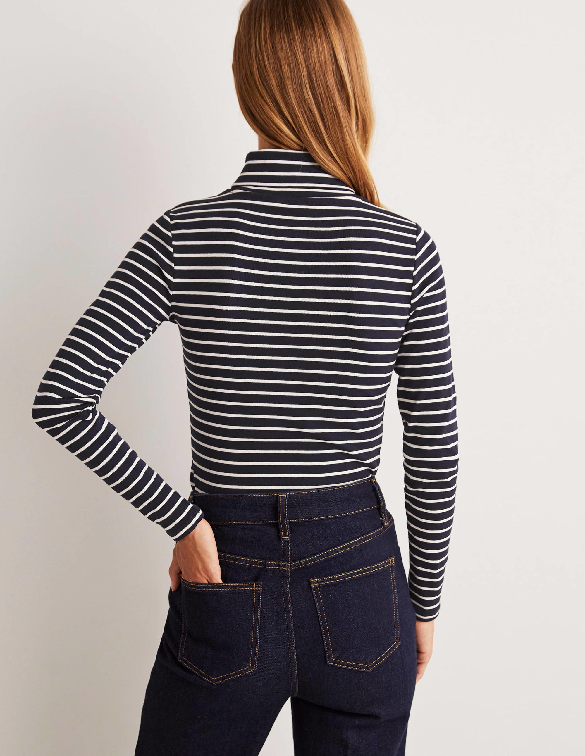 Basic-Rollkragenoberteil-Navy/Naturweiß, Gestreift - Image 7
