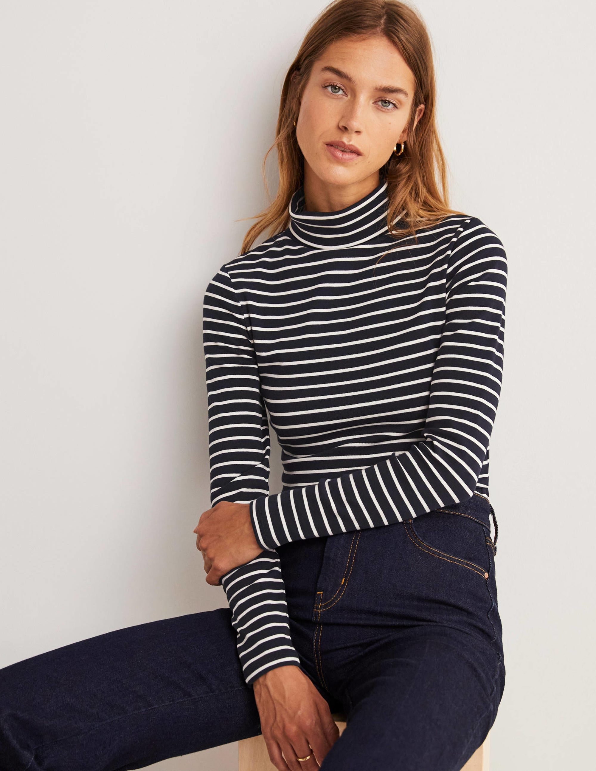 Basic-Rollkragenoberteil-Navy/Naturweiß, Gestreift - Image 8