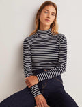 Basic-Rollkragenoberteil-Navy/Naturweiß, Gestreift