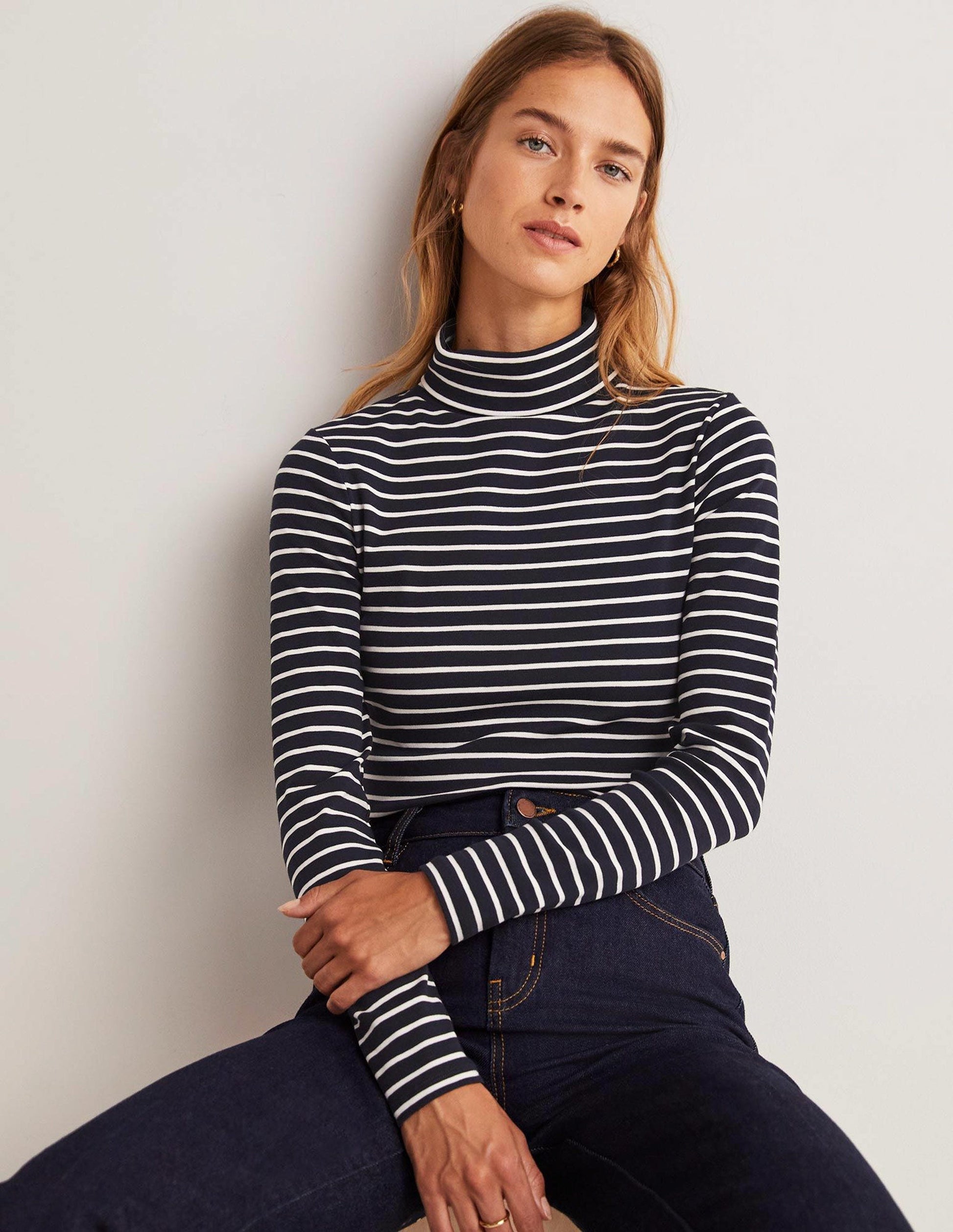 Basic-Rollkragenoberteil-Navy/Naturweiß, Gestreift-1