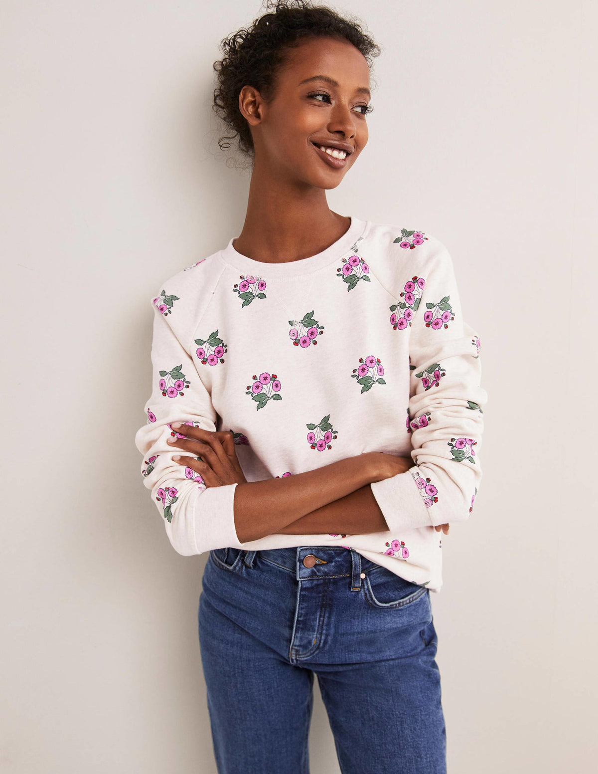 Gemustertes Sweatshirt aus Baumwolle-Hellbeige, Wildes Stiefmütterchen - Image 1