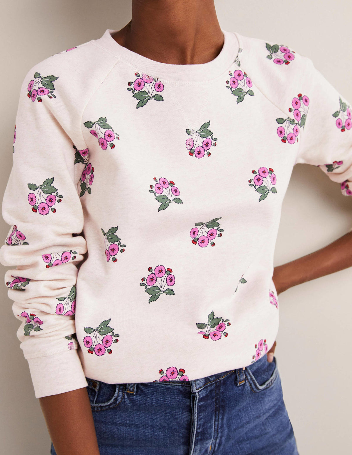 Gemustertes Sweatshirt aus Baumwolle-Hellbeige, Wildes Stiefmütterchen - Image 2