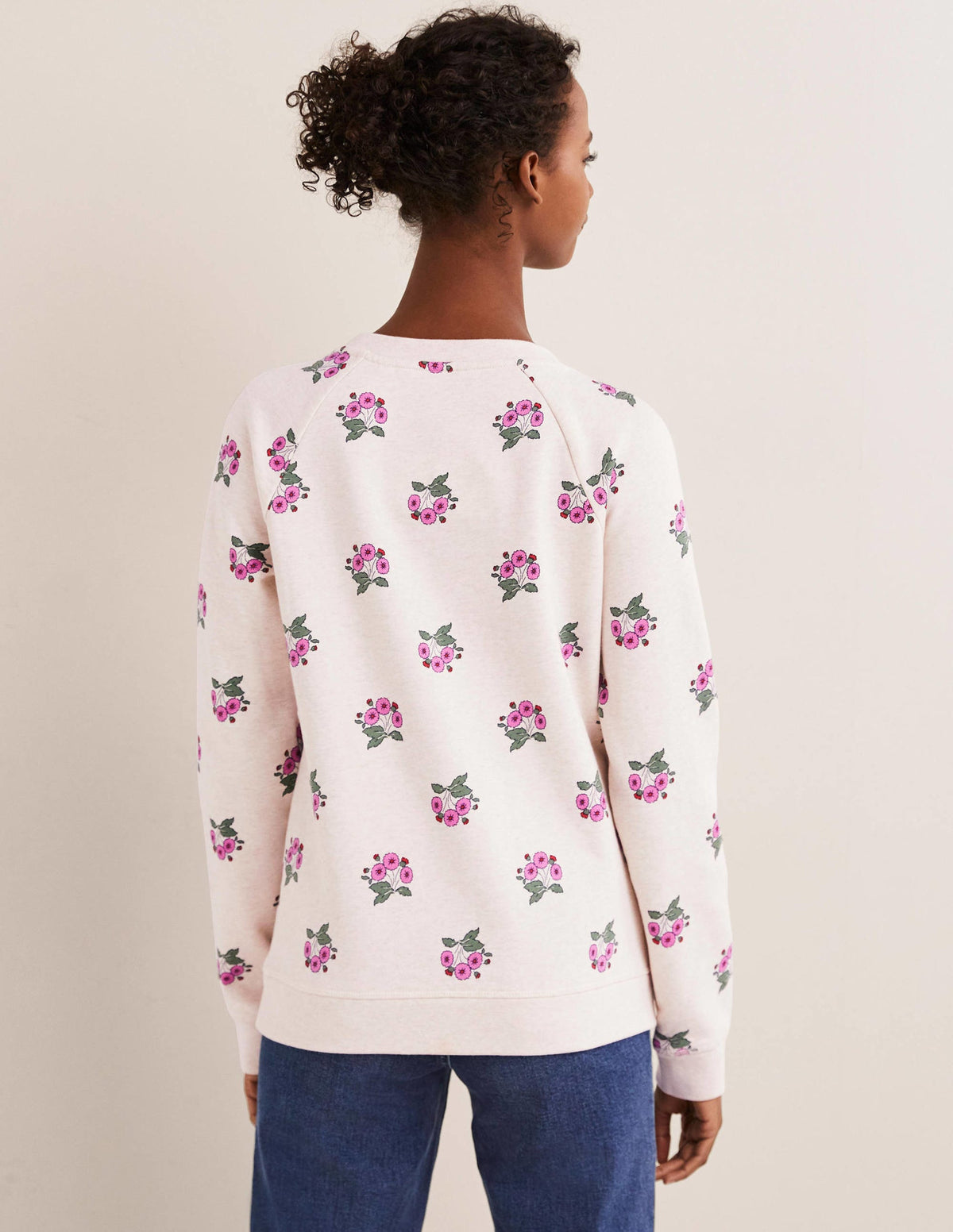 Gemustertes Sweatshirt aus Baumwolle-Hellbeige, Wildes Stiefmütterchen - Image 3