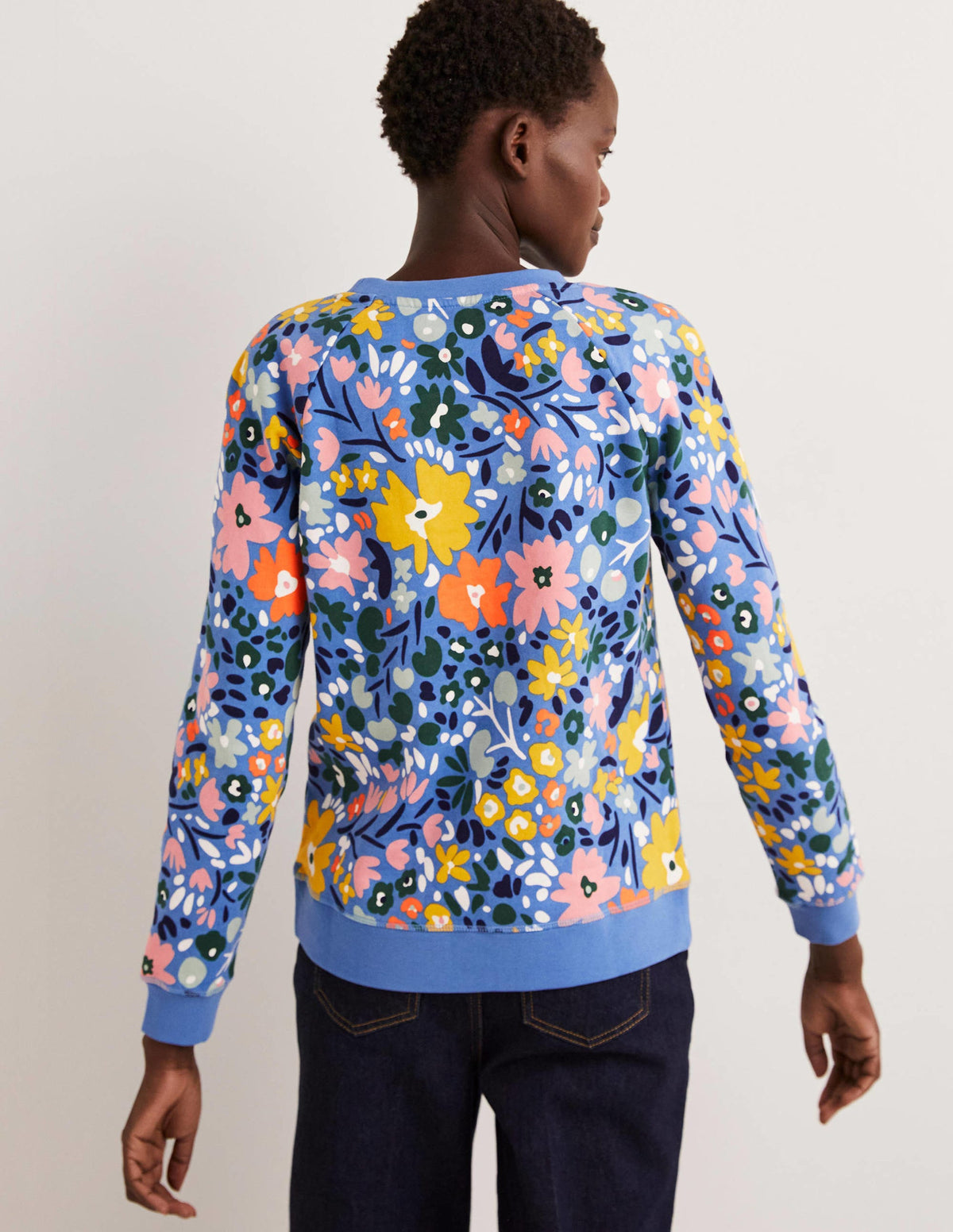 Gemustertes Sweatshirt aus Baumwolle-Rivierablau, Abstraktes Kleines Blumenmuster-3