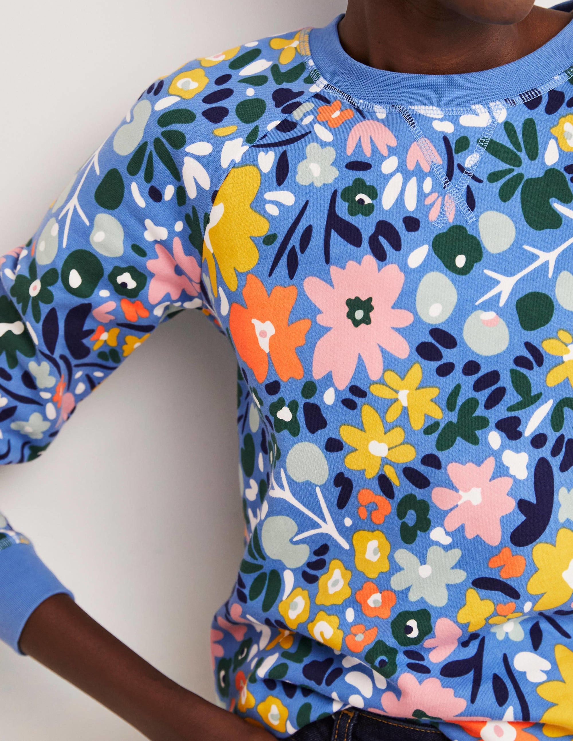 Gemustertes Sweatshirt aus Baumwolle-Rivierablau, Abstraktes Kleines Blumenmuster - Image 5
