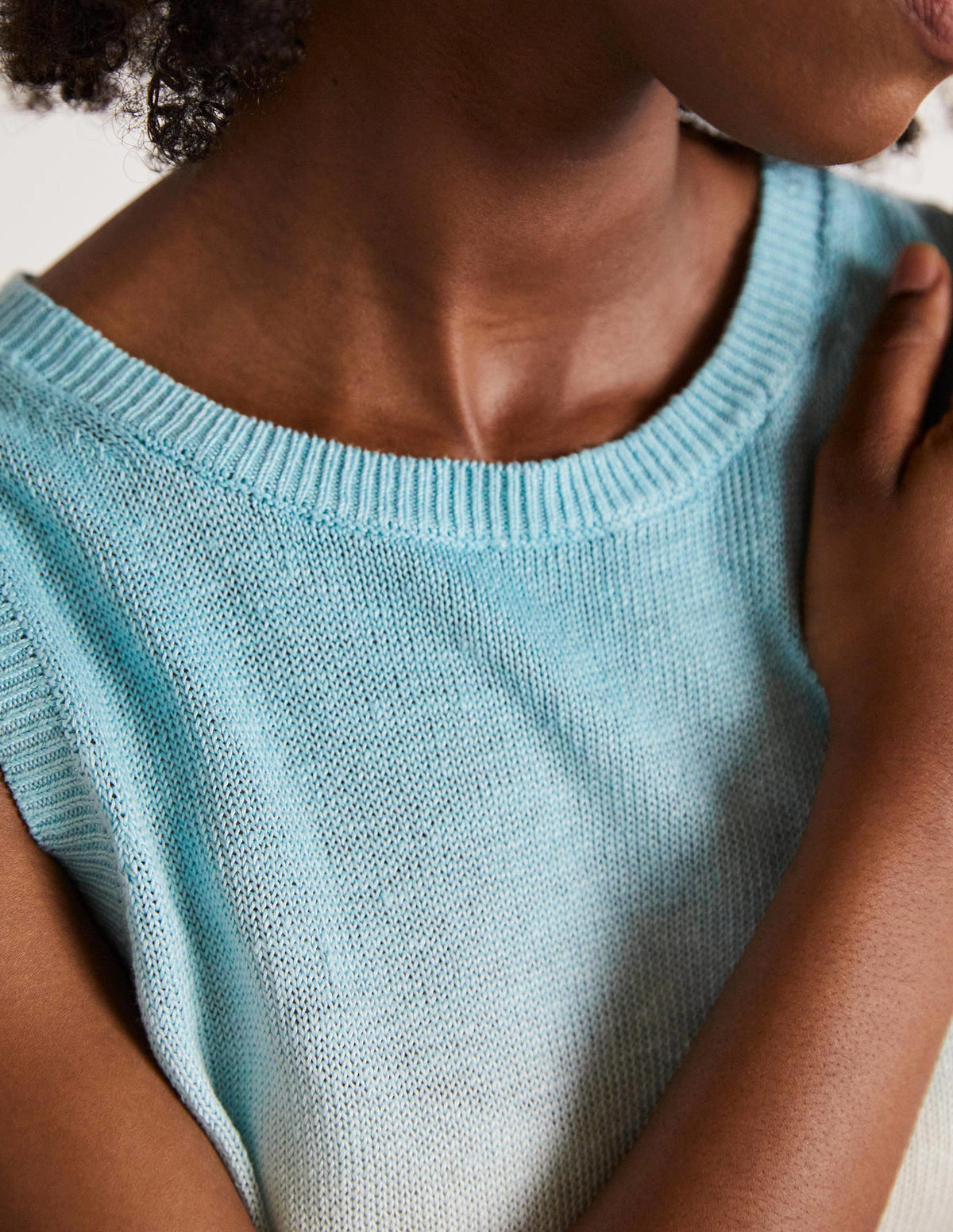 Dip-Dye Linen Vest-Blues Ombre - Image 8