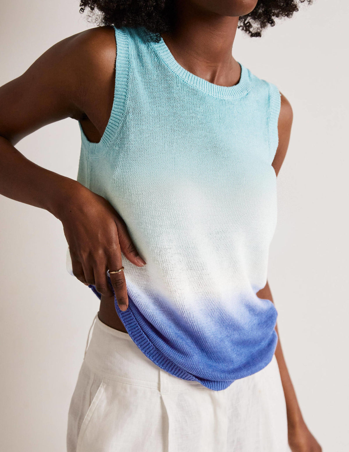 Dip-Dye Linen Vest-Blues Ombre - Image 5