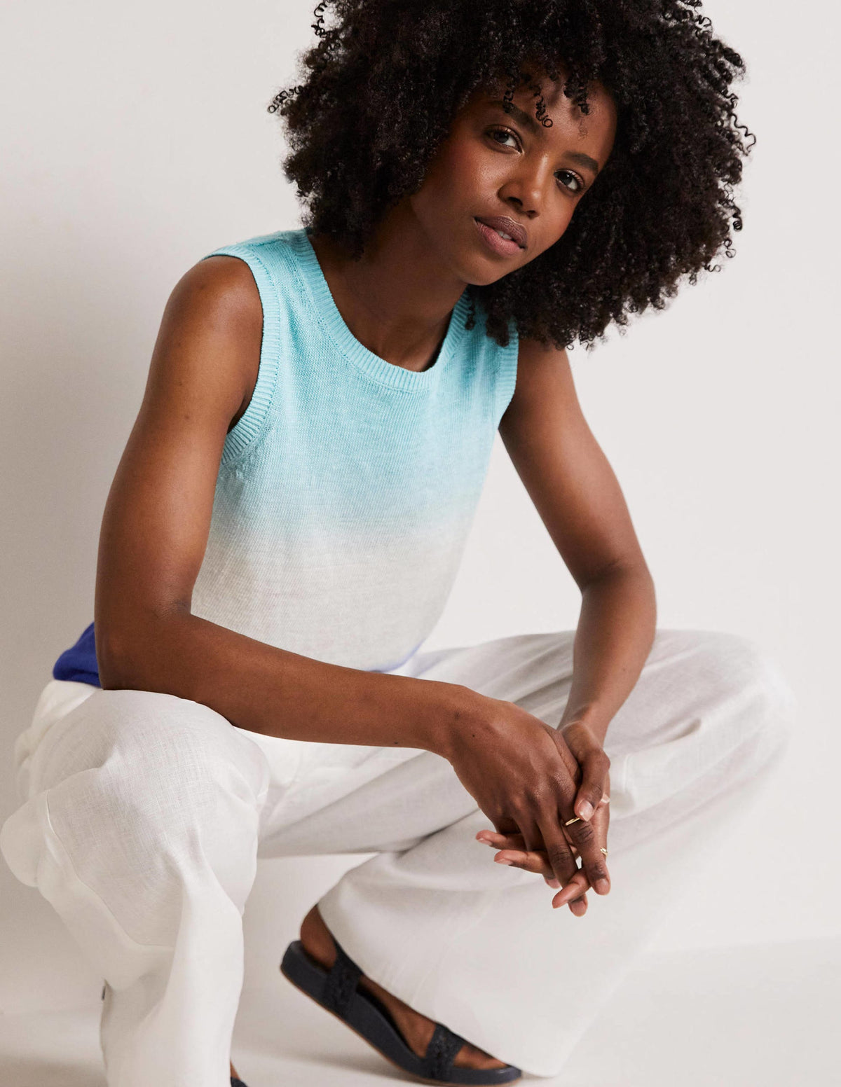 Dip-Dye Linen Vest-Blues Ombre - Image 6
