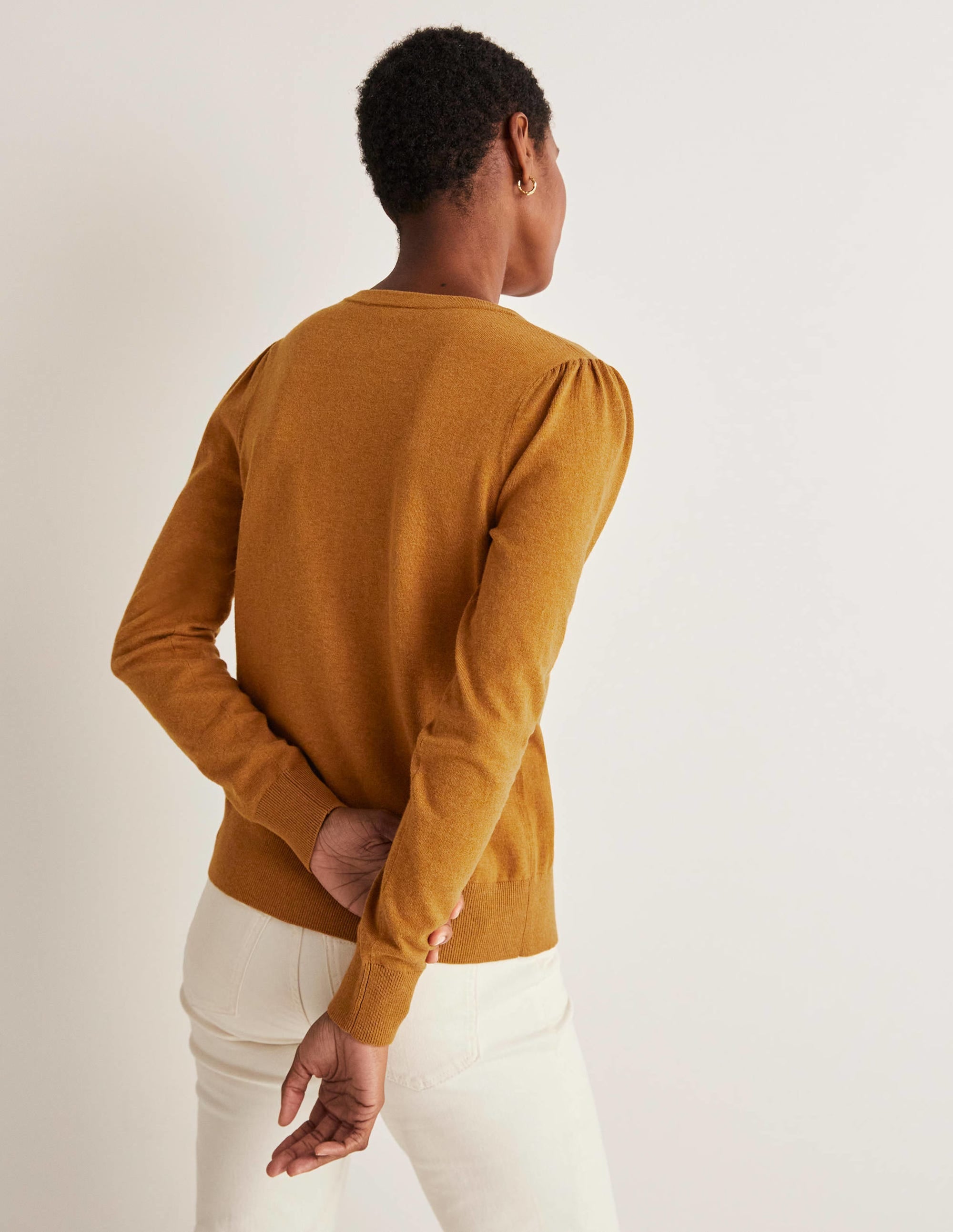 Baumwollcardigan mit Rundhalsausschnitt-Karamellbonbonbraun Melange - Image 7