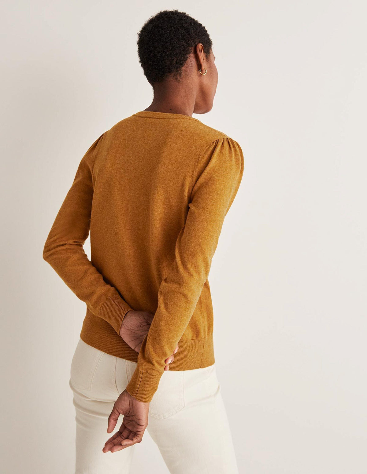 Baumwollcardigan mit Rundhalsausschnitt-Karamellbonbonbraun Melange-3