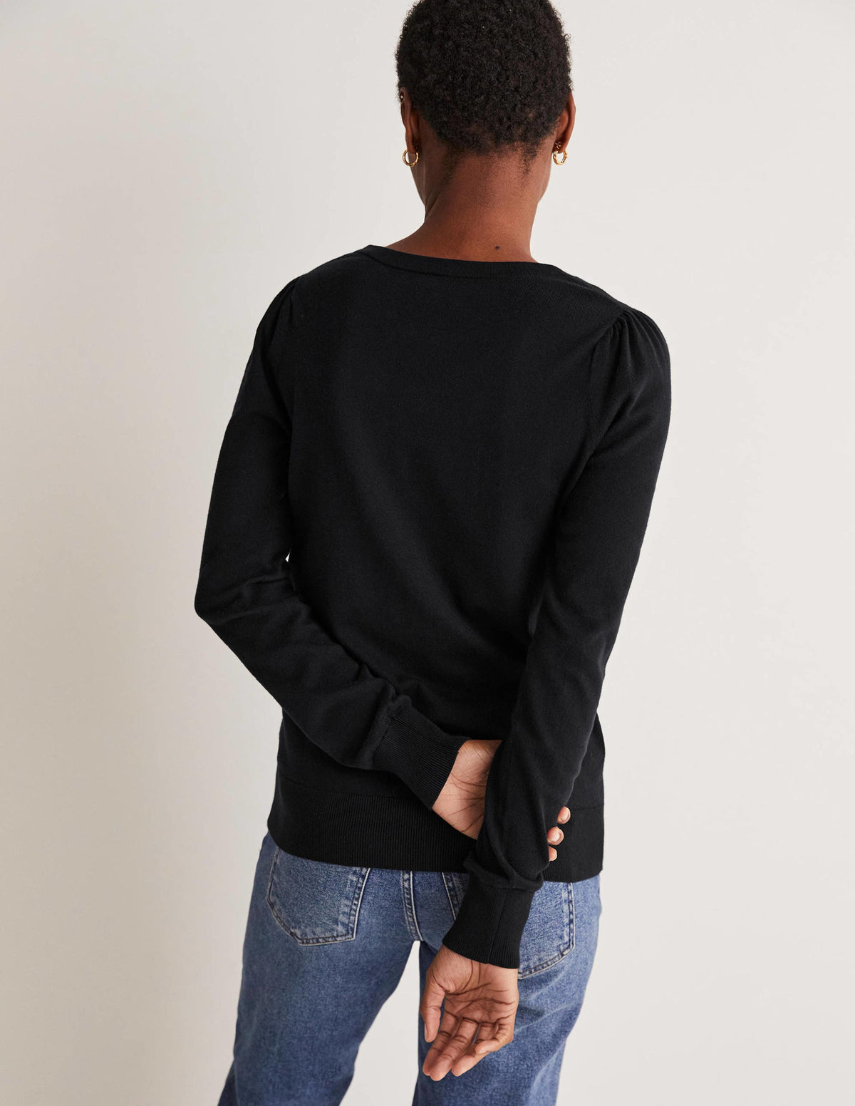 Baumwollpullover mit V-Ausschnitt-Schwarz-7