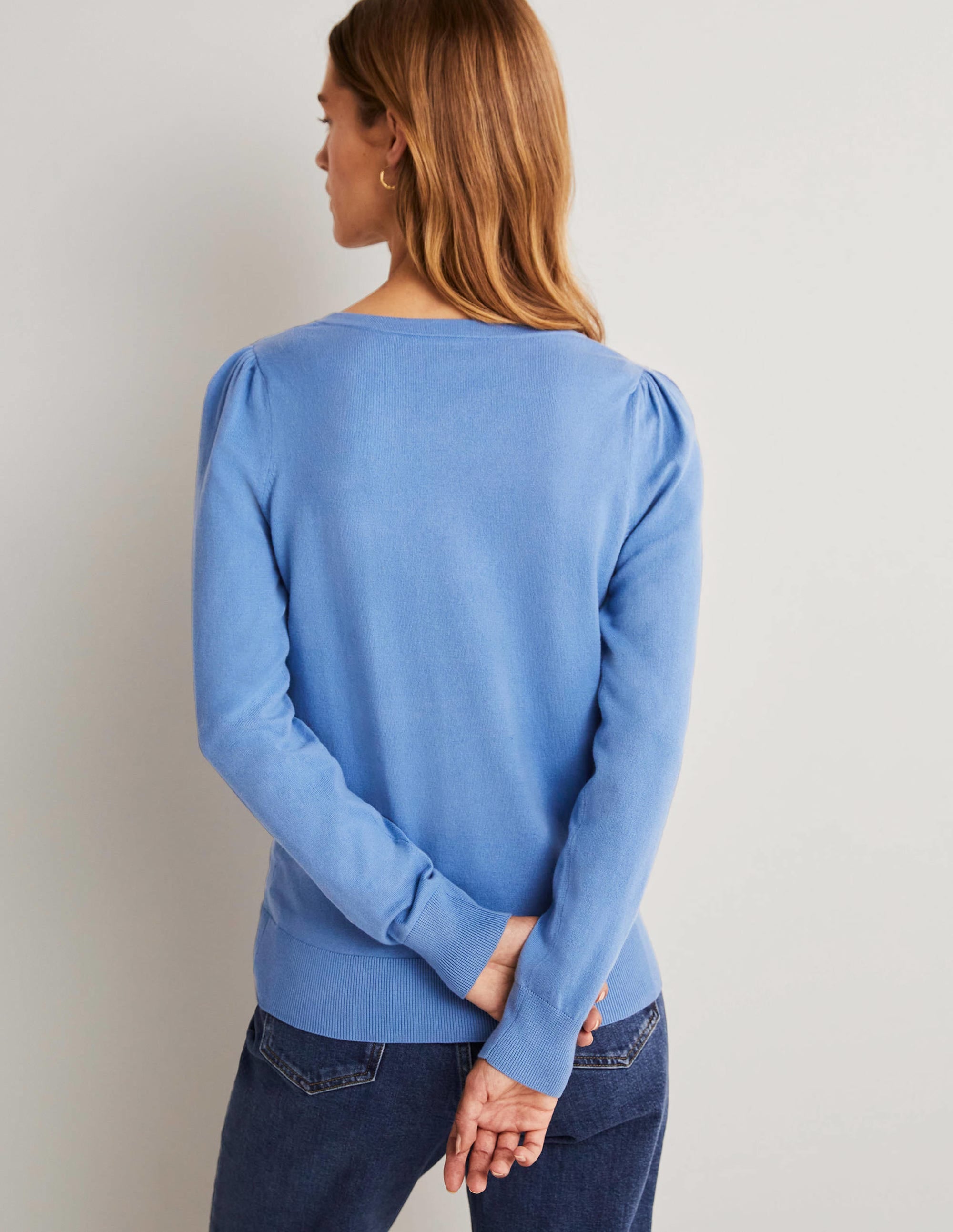 Pull col V en coton-Bleu côte d'azur - Image 3