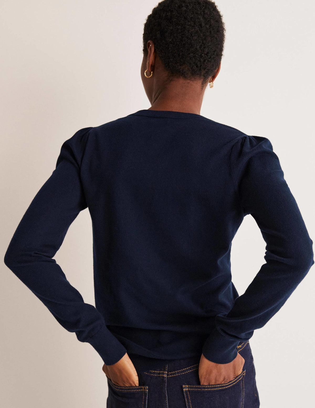 Cotton V-Neck Jumper-Navy - Image 8