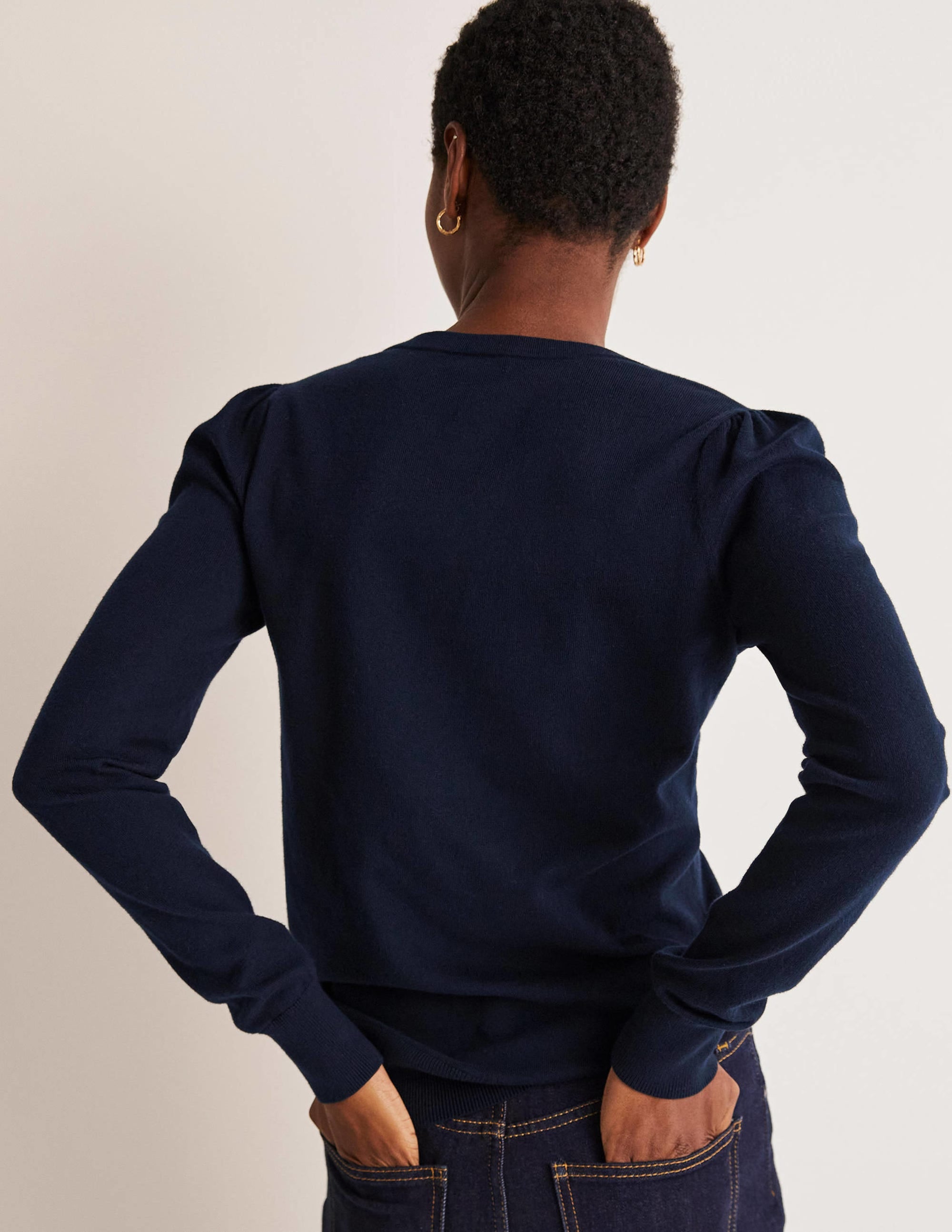 Cotton V-Neck Jumper-Navy - Image 1