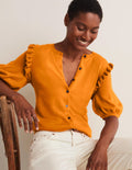 Baumwollcardigan mit Rüschenschultern-Wüstensonnenorange