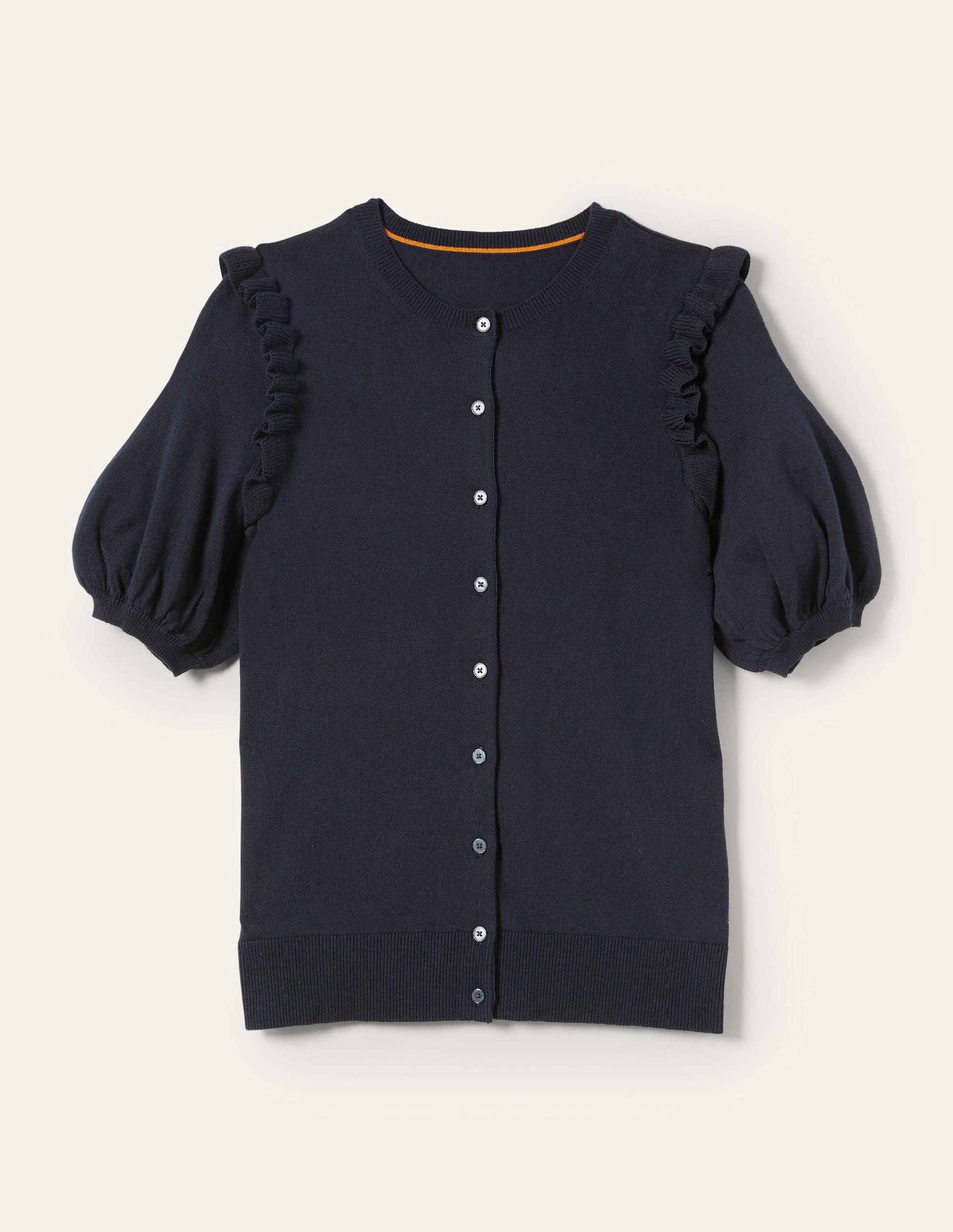 Baumwollcardigan mit Rüschenschultern-Marineblau-10