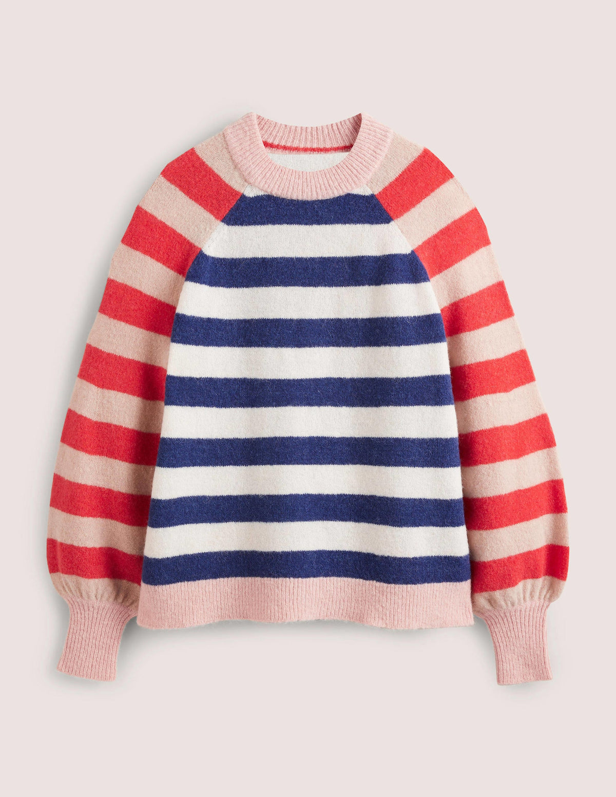 Flauschiger Pullover mit Blousonärmeln-Segelblau/Naturweiß, Streifenmix-6