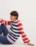 Flauschiger Pullover mit Blousonärmeln-Segelblau/Naturweiß, Streifenmix