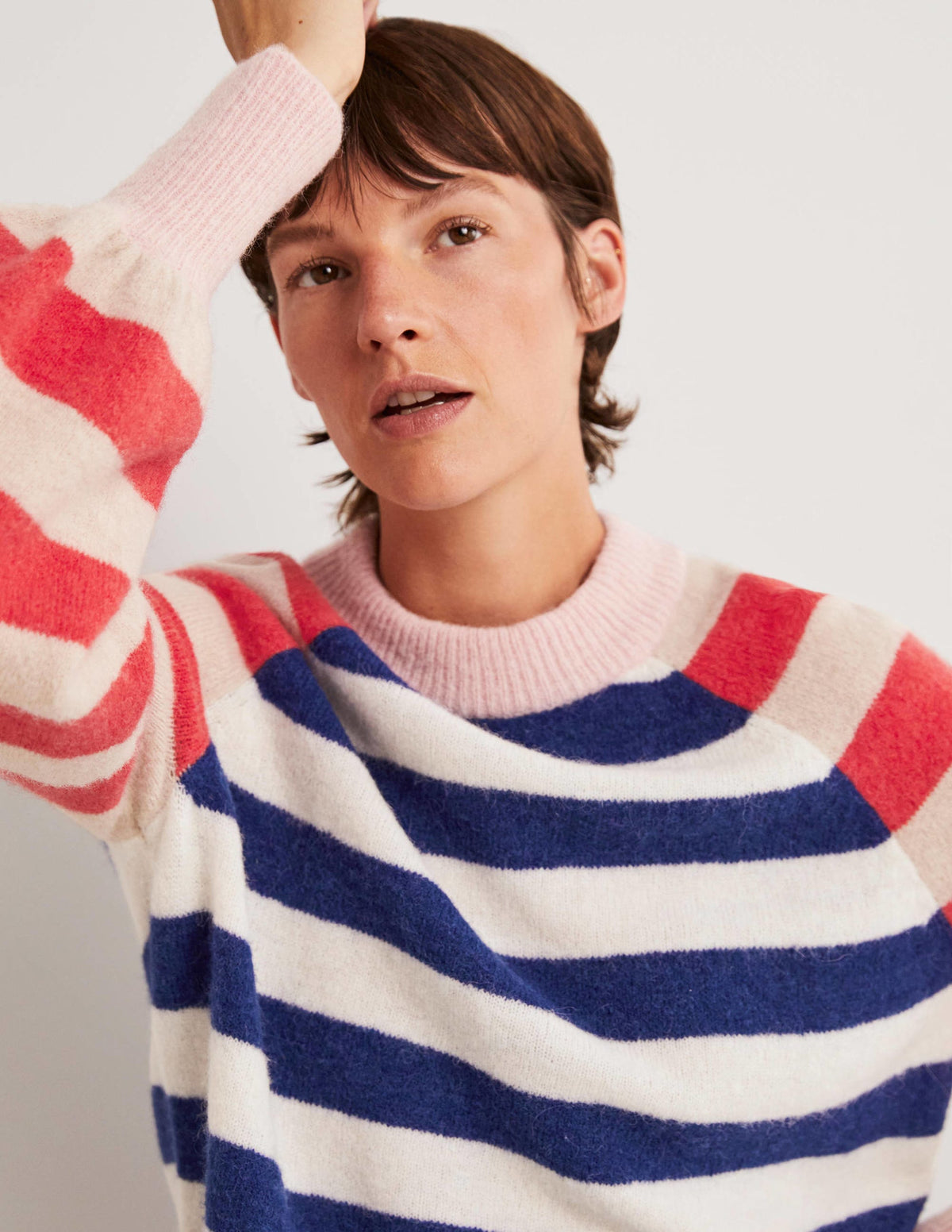 Flauschiger Pullover mit Blousonärmeln-Segelblau/Naturweiß, Streifenmix - Image 2