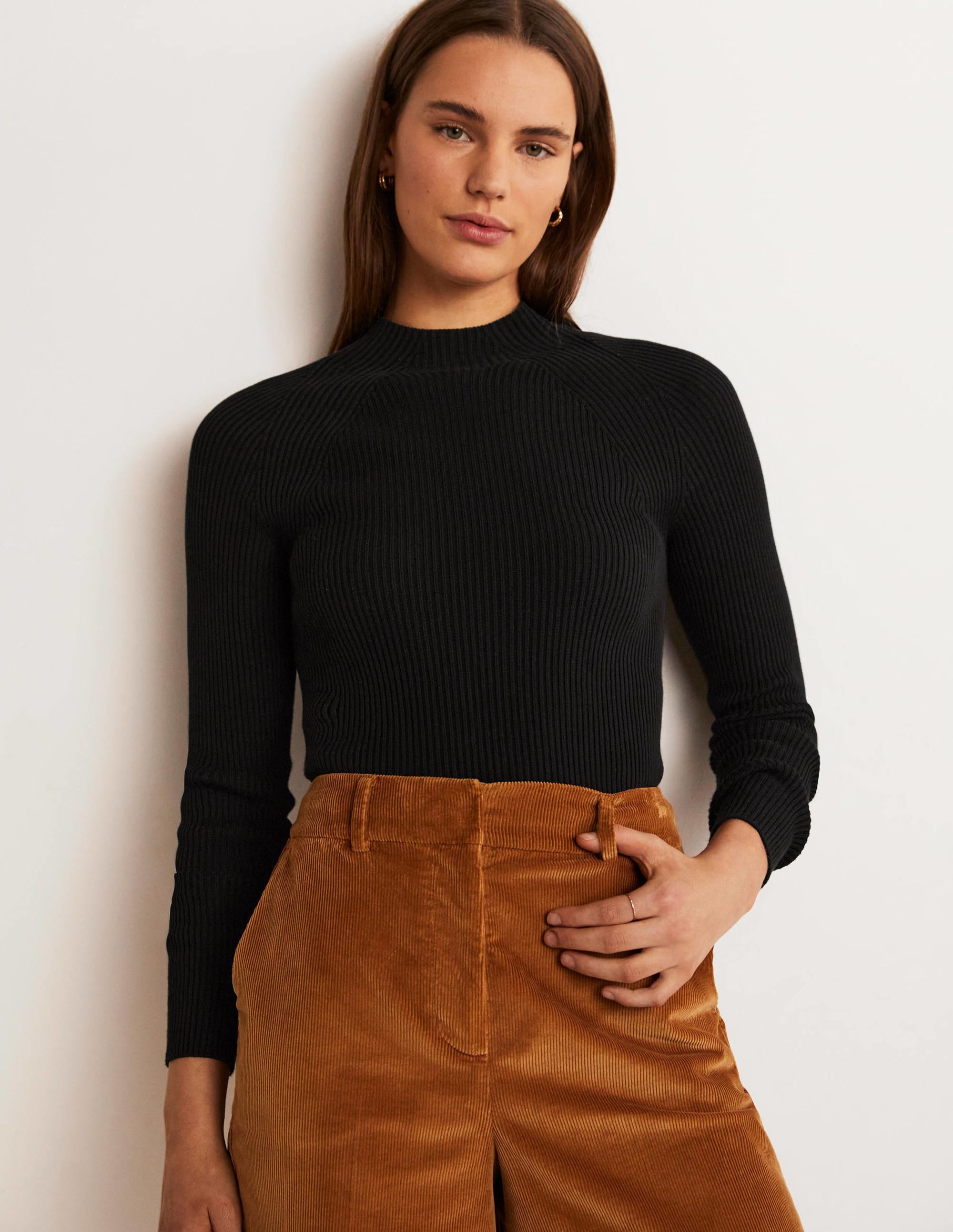 Ribbed High Neck Jumper-Black - Image 6