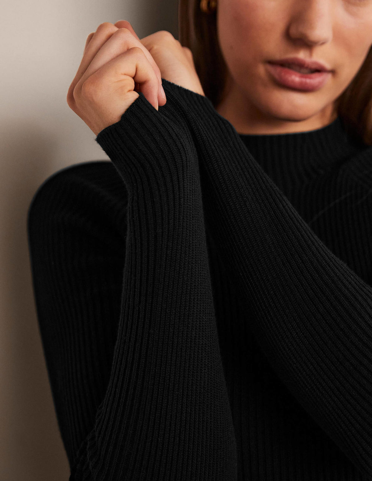 Ribbed High Neck Jumper-Black-7