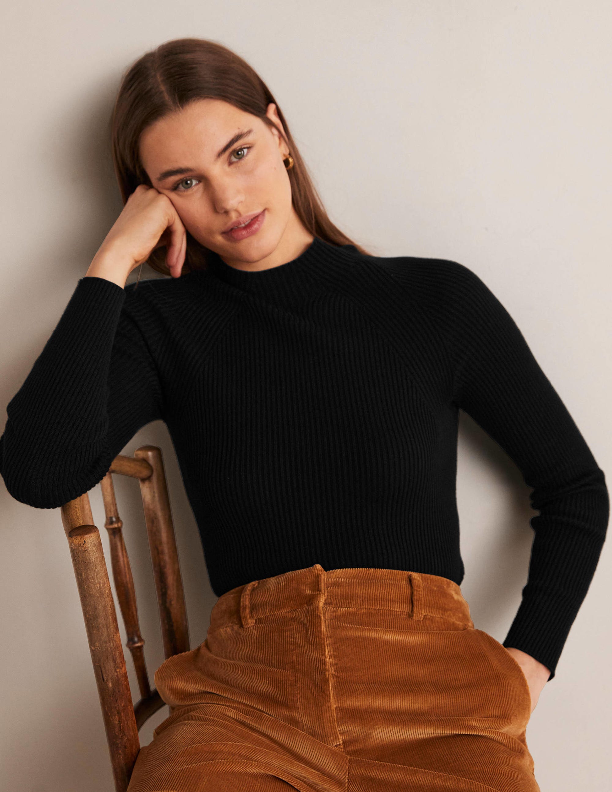 Ribbed High Neck Jumper-Black - Image 10