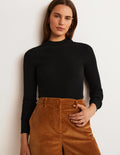 Ribbed High Neck Jumper-Black
