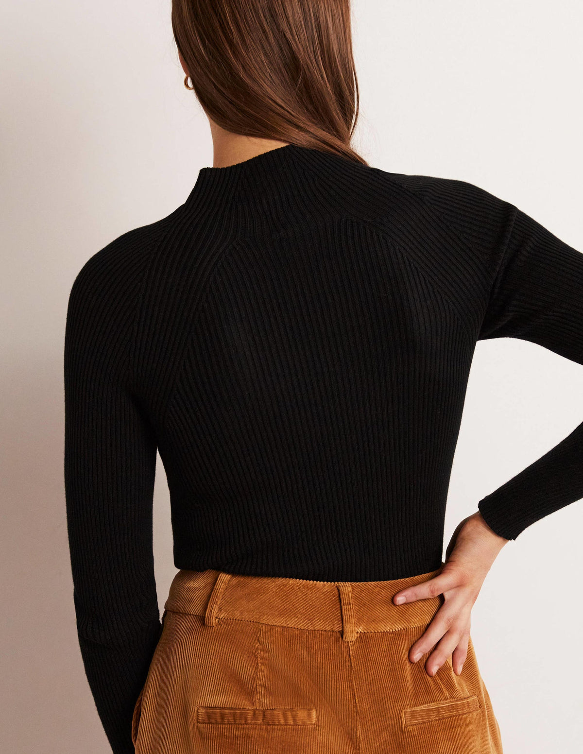 Ribbed High Neck Jumper-Black-3
