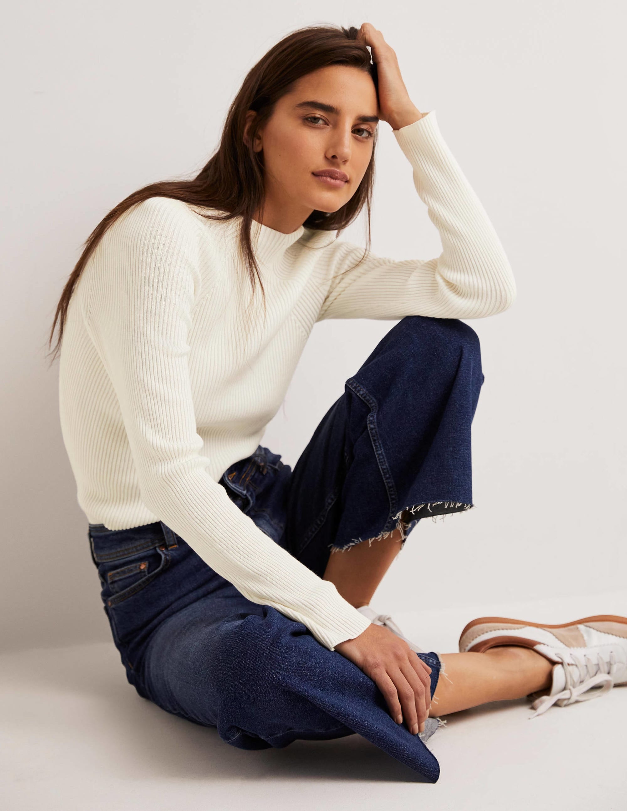 Ribbed High Neck Jumper-Ivory - Image 1