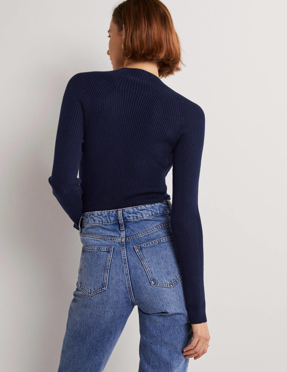 Gerippter Pullover mit hohem Kragen-Marineblau - Image 7