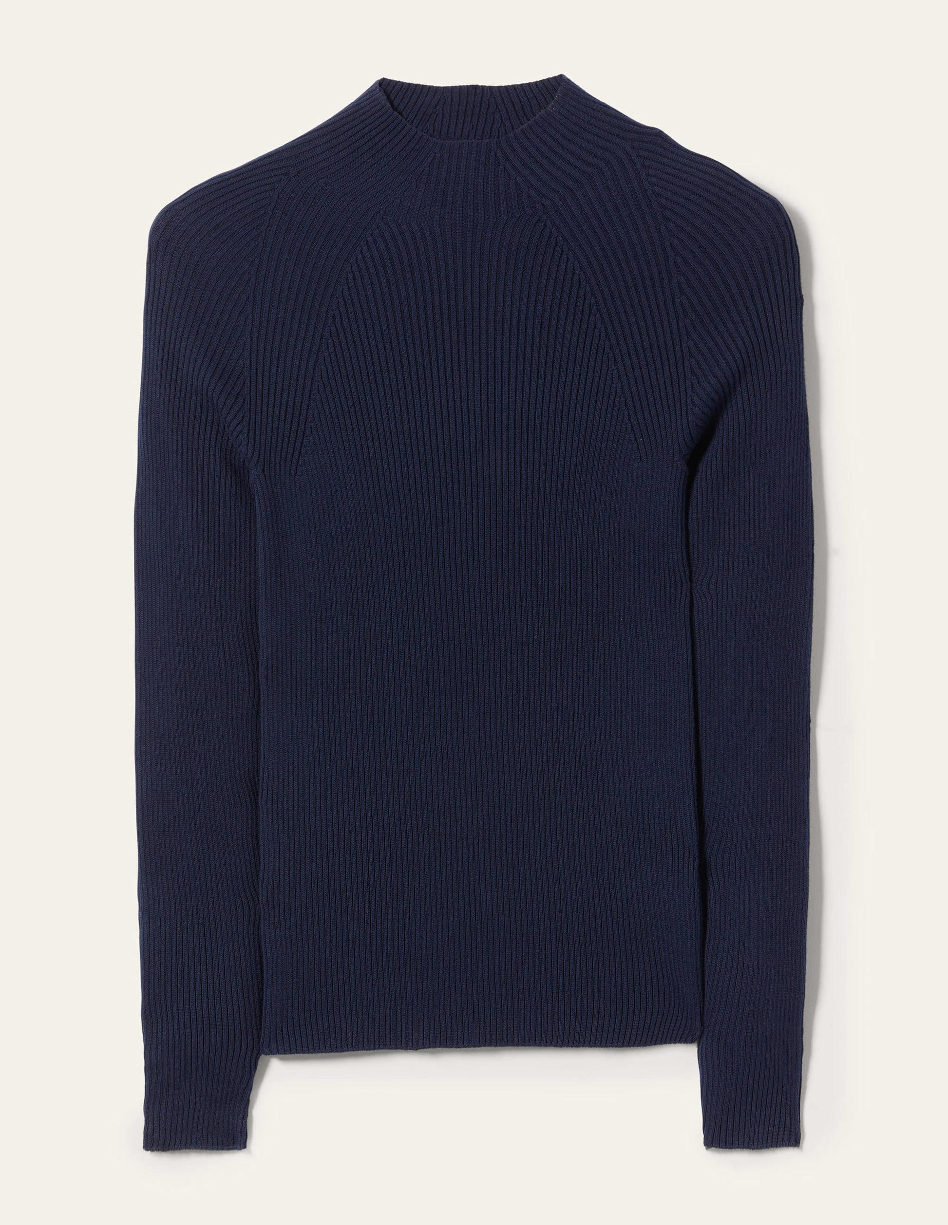 Gerippter Pullover mit hohem Kragen-Marineblau-9