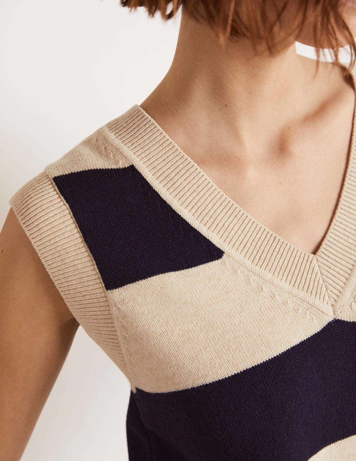 Strickpullunder mit V-Ausschnitt-Navy/Hellbeige Melange, Gestreift - Image 7