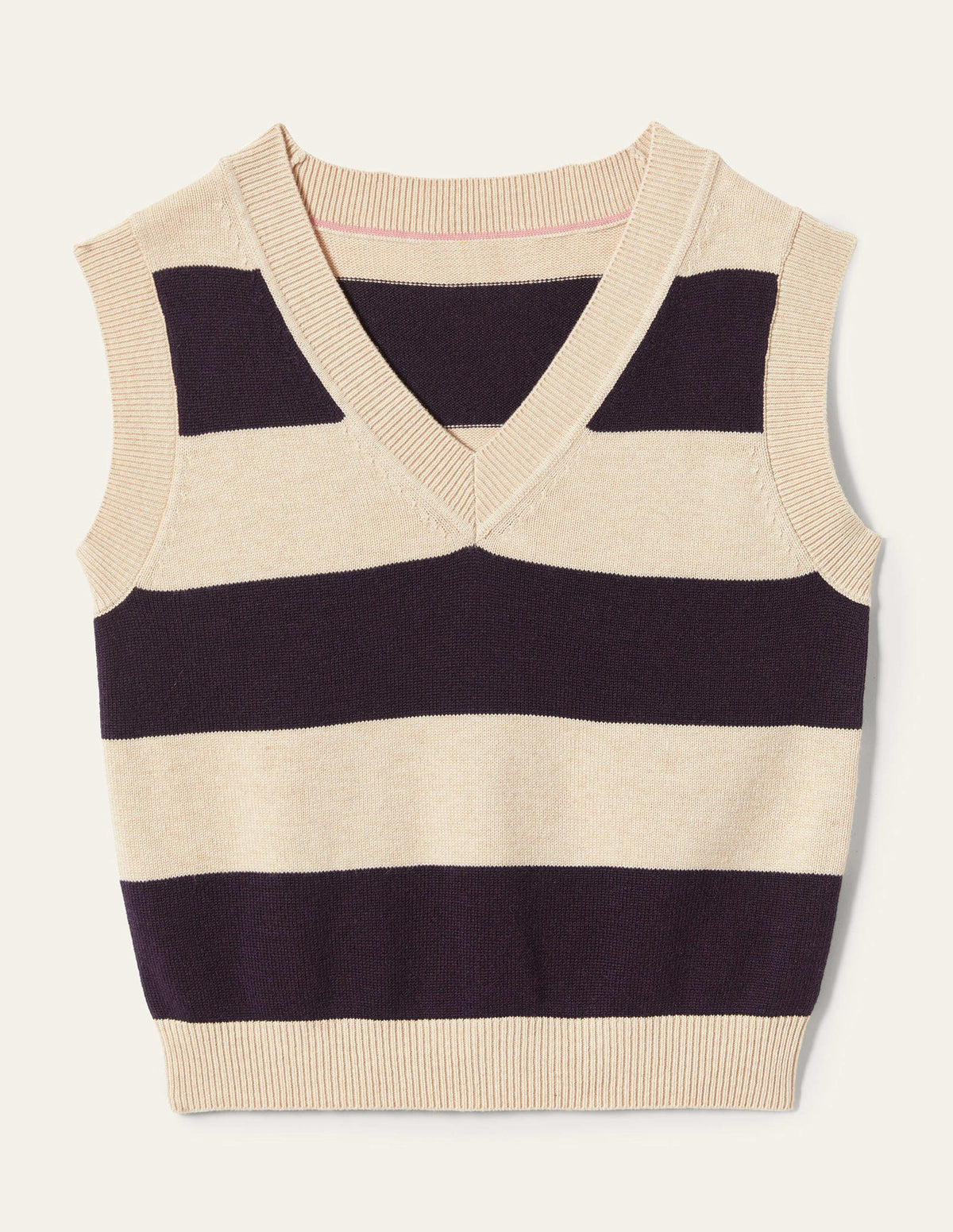 Strickpullunder mit V-Ausschnitt-Navy/Hellbeige Melange, Gestreift - Image 11