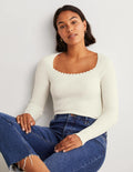 Ribbed Square Neck Knitted Top-Ivory