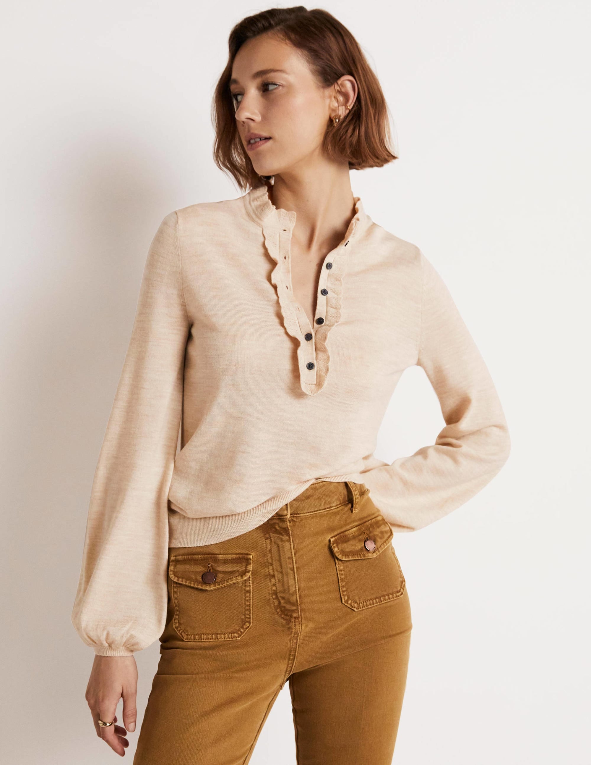 Pull en mérinos avec boutonnage avant-Avoine chiné - Image 5