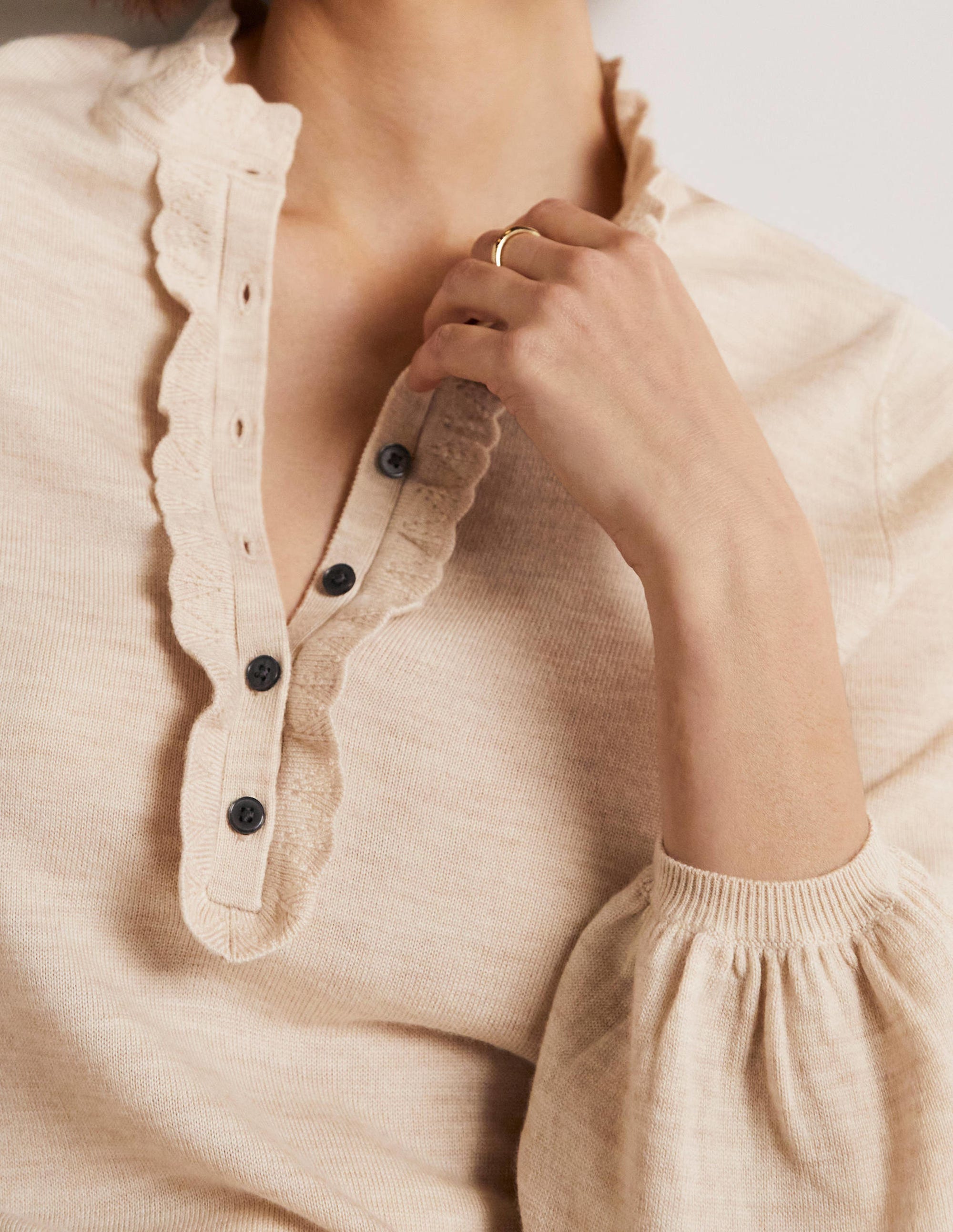 Pull en mérinos avec boutonnage avant-Avoine chiné - Image 2