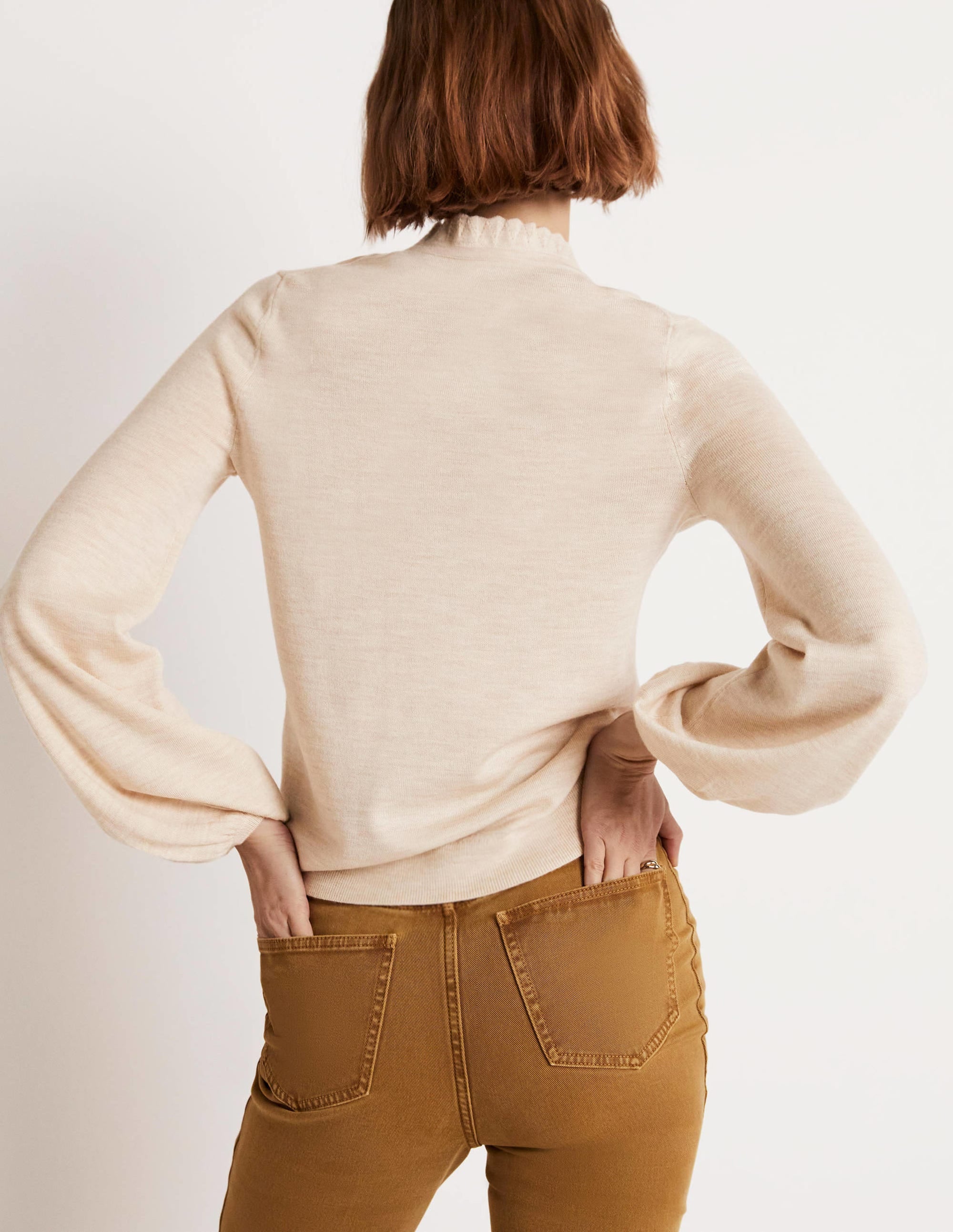 Pull en mérinos avec boutonnage avant-Avoine chiné - Image 3
