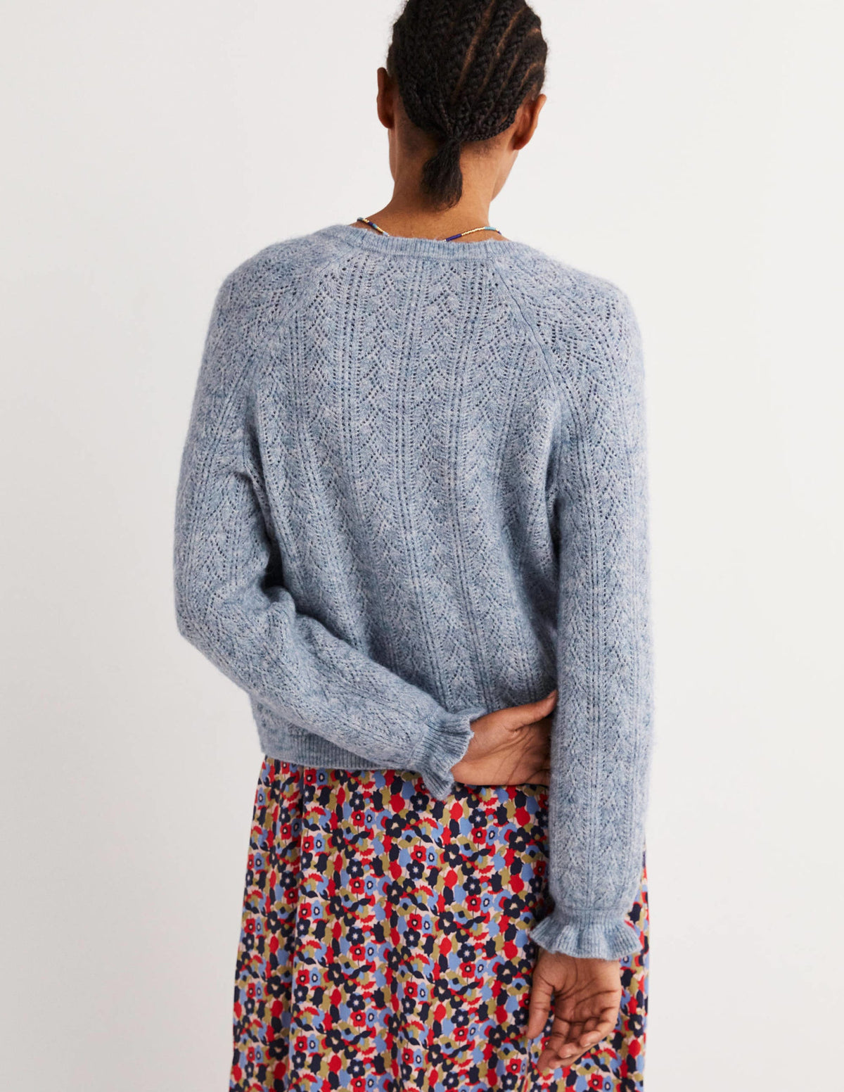 Flauschiger Pointelle-Cardigan-Offiziersblau Melange - Image 3