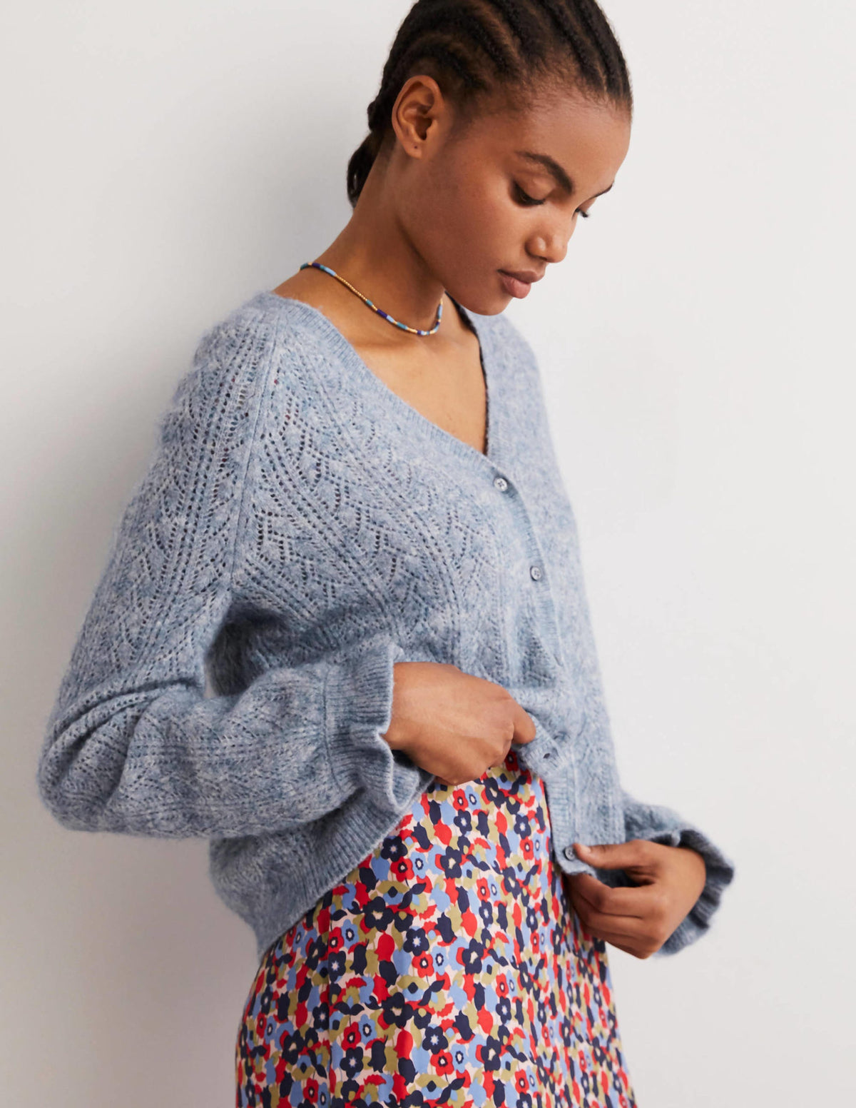 Flauschiger Pointelle-Cardigan-Offiziersblau Melange-4